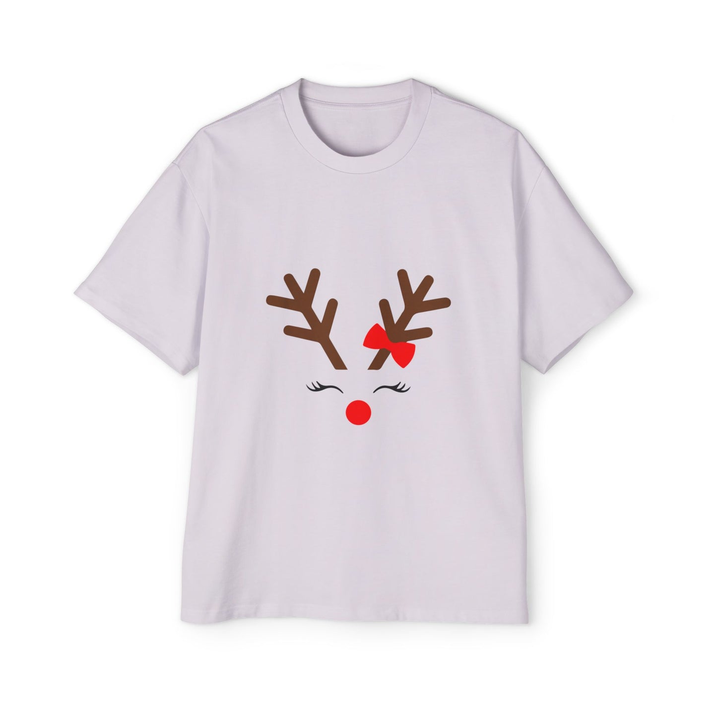 Cute Red Nose Reindeer Men's Heavy Oversized T-Shirt – Christmas Sale Edition Printify