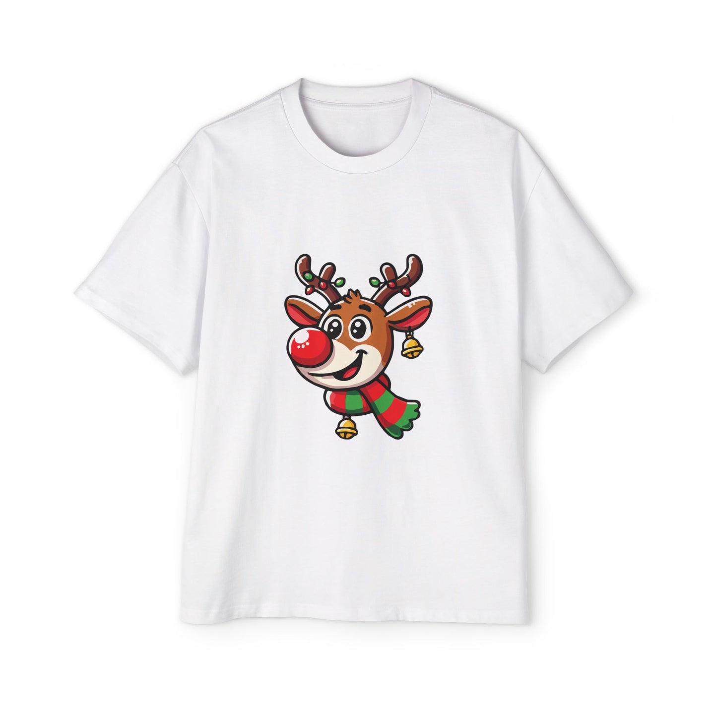 Cute Christmas Reindeer Oversized Tee – Festive Holiday Cartoon T-Shirt Printify