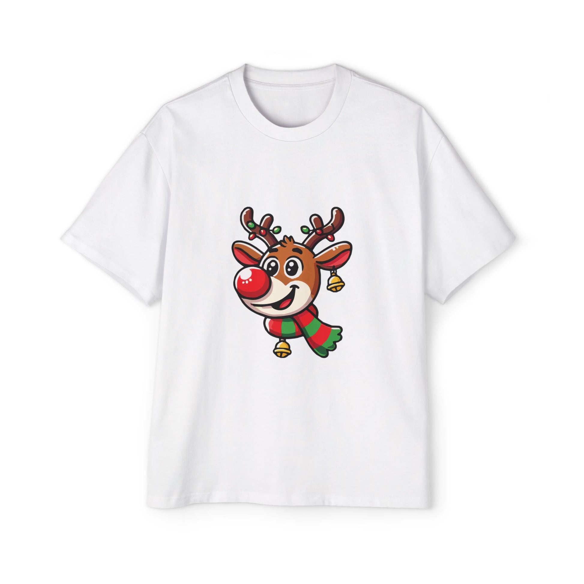 Cute Christmas Reindeer Oversized Tee – Festive Holiday Cartoon T-Shirt Printify