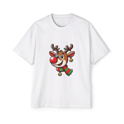 Cute Christmas Reindeer Oversized Tee – Festive Holiday Cartoon T-Shirt Printify