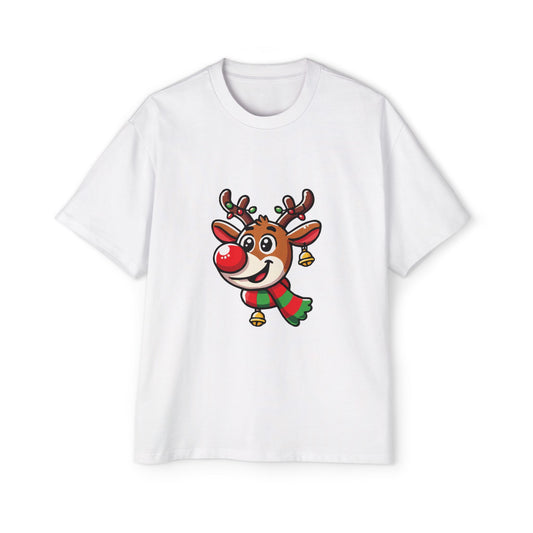 Cute Christmas Reindeer Oversized Tee – Festive Holiday Cartoon T-Shirt Printify