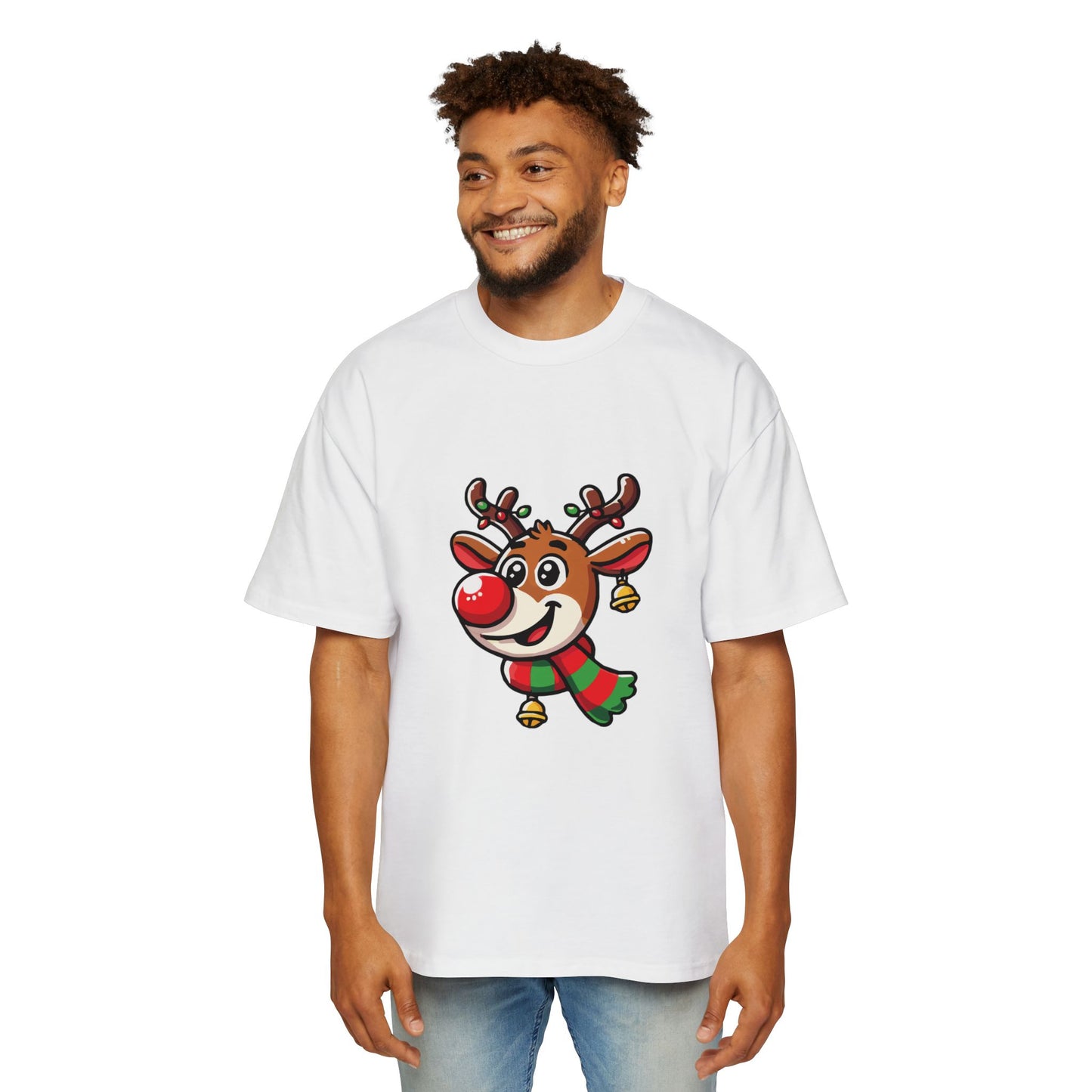 Cute Christmas Reindeer Oversized Tee – Festive Holiday Cartoon T-Shirt Printify
