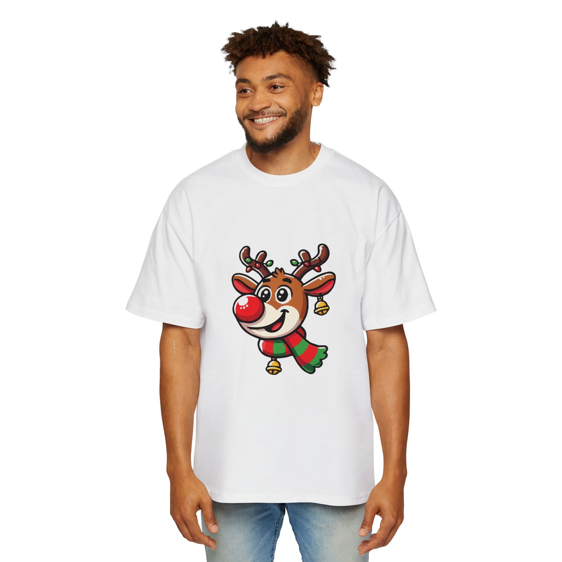 Cute Christmas Reindeer Oversized Tee – Festive Holiday Cartoon T-Shirt Printify