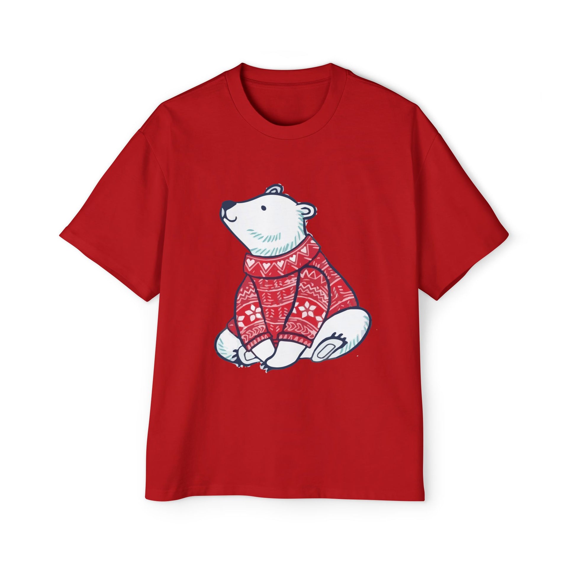 Polar Bear in Red Sweater Oversized Tee – Christmas Sale Edition Printify
