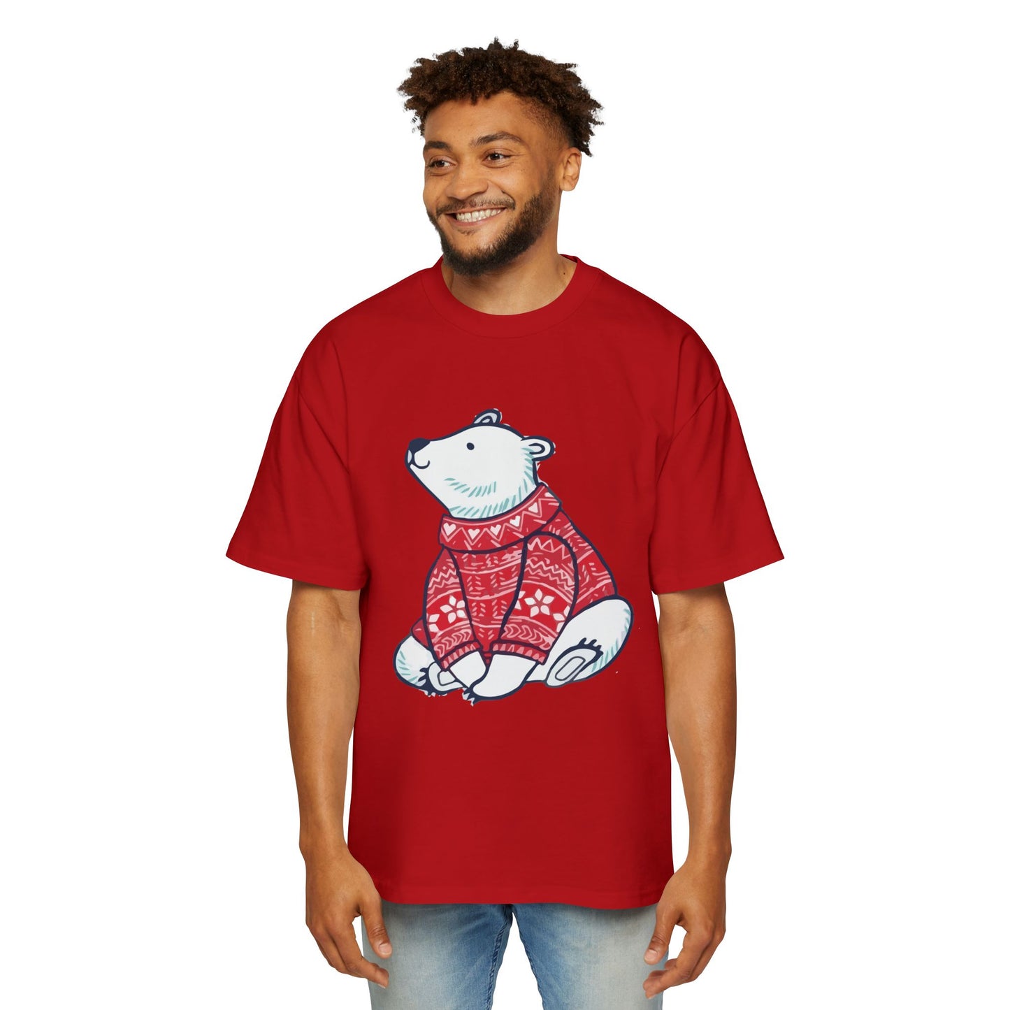 Polar Bear in Red Sweater Oversized Tee – Christmas Sale Edition Printify