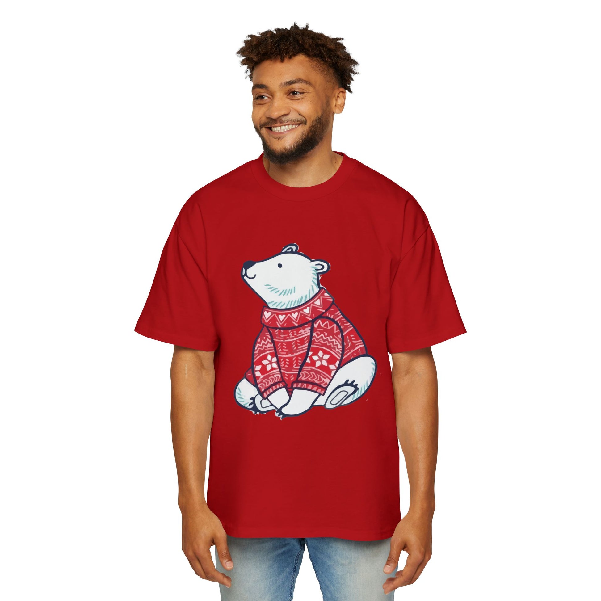 Polar Bear in Red Sweater Oversized Tee – Christmas Sale Edition Printify