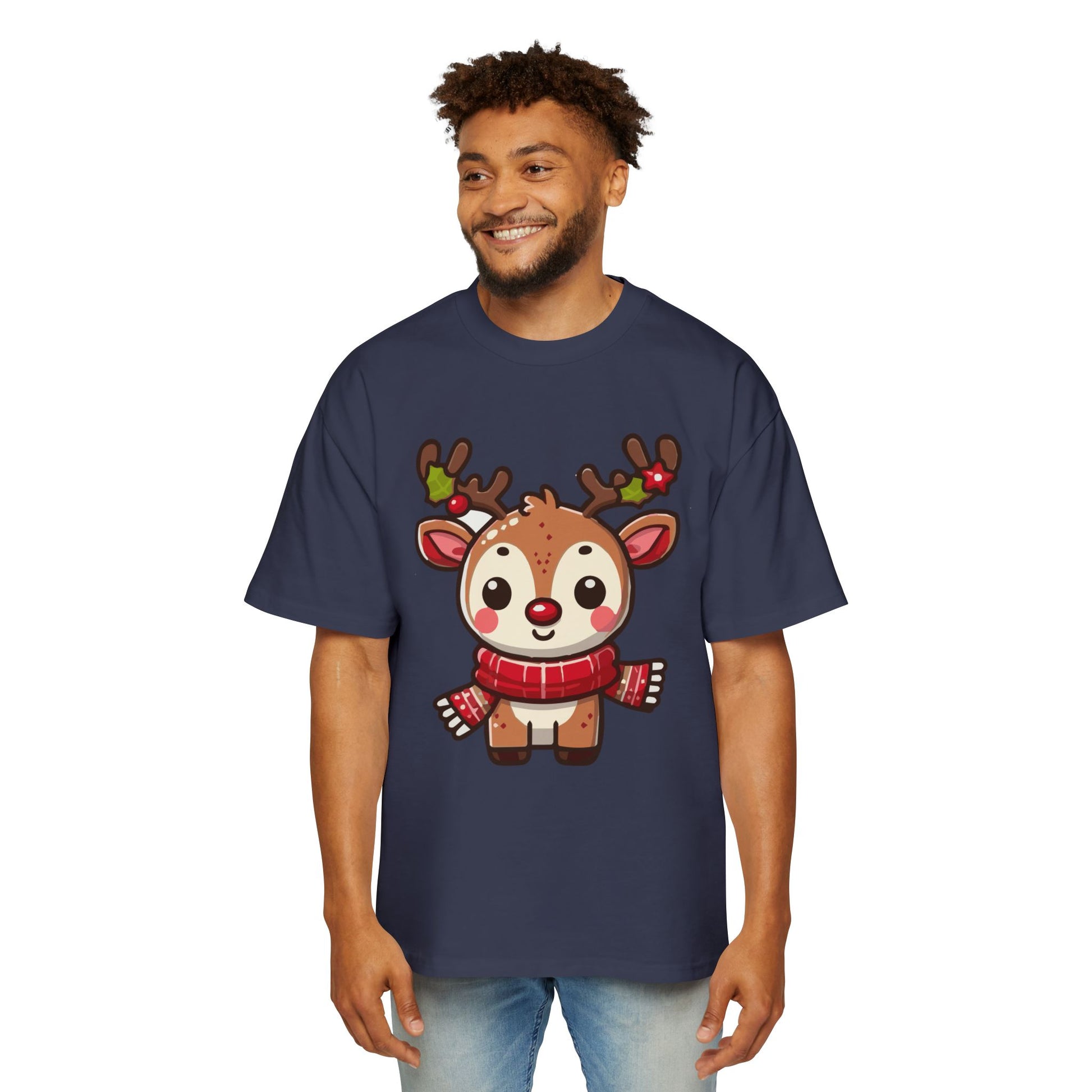 Cute Baby Reindeer Oversized Tee – Festive Christmas Cartoon T-Shirt Printify
