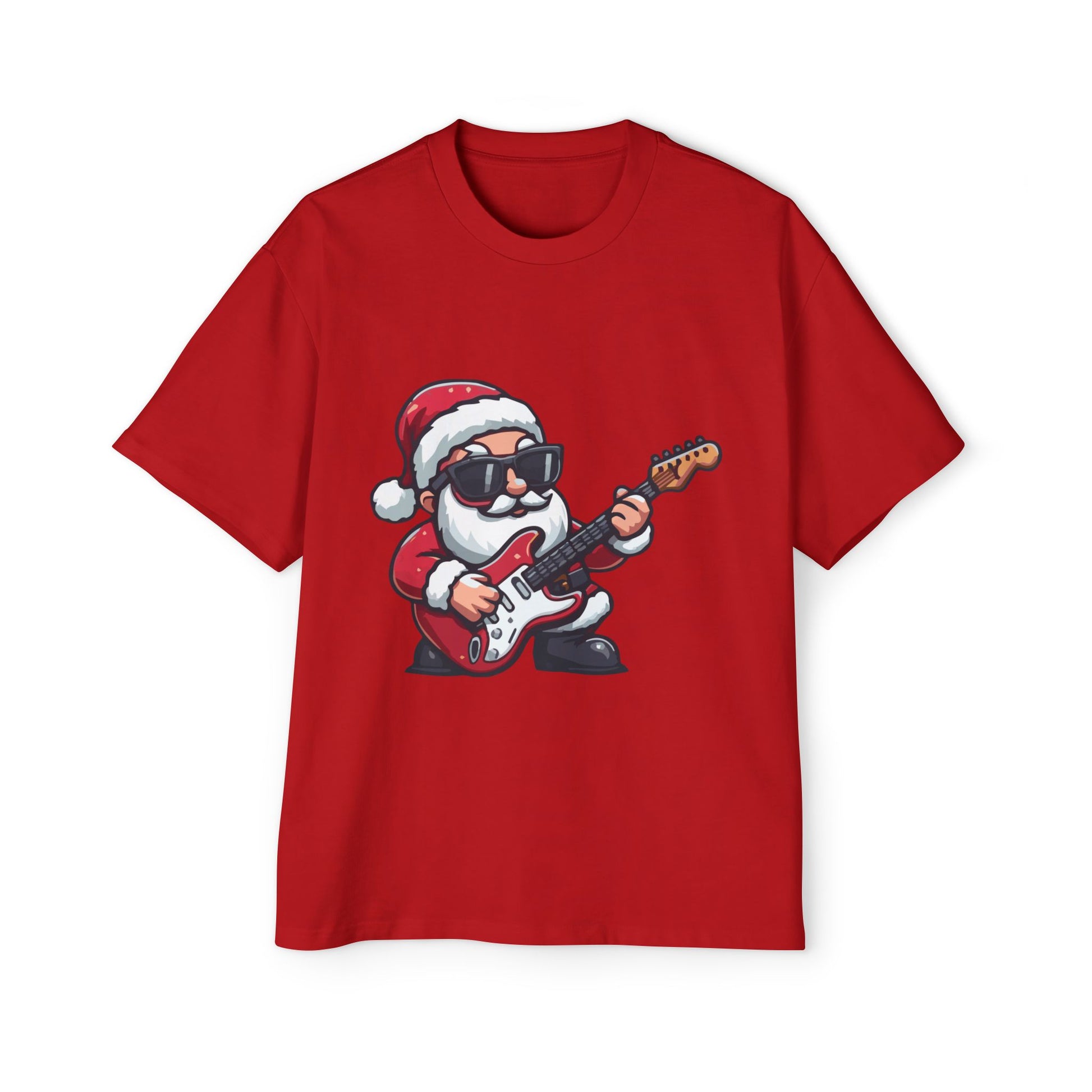 Rockstar Santa Oversized Tee – Cool Christmas Guitar T-Shirt Printify