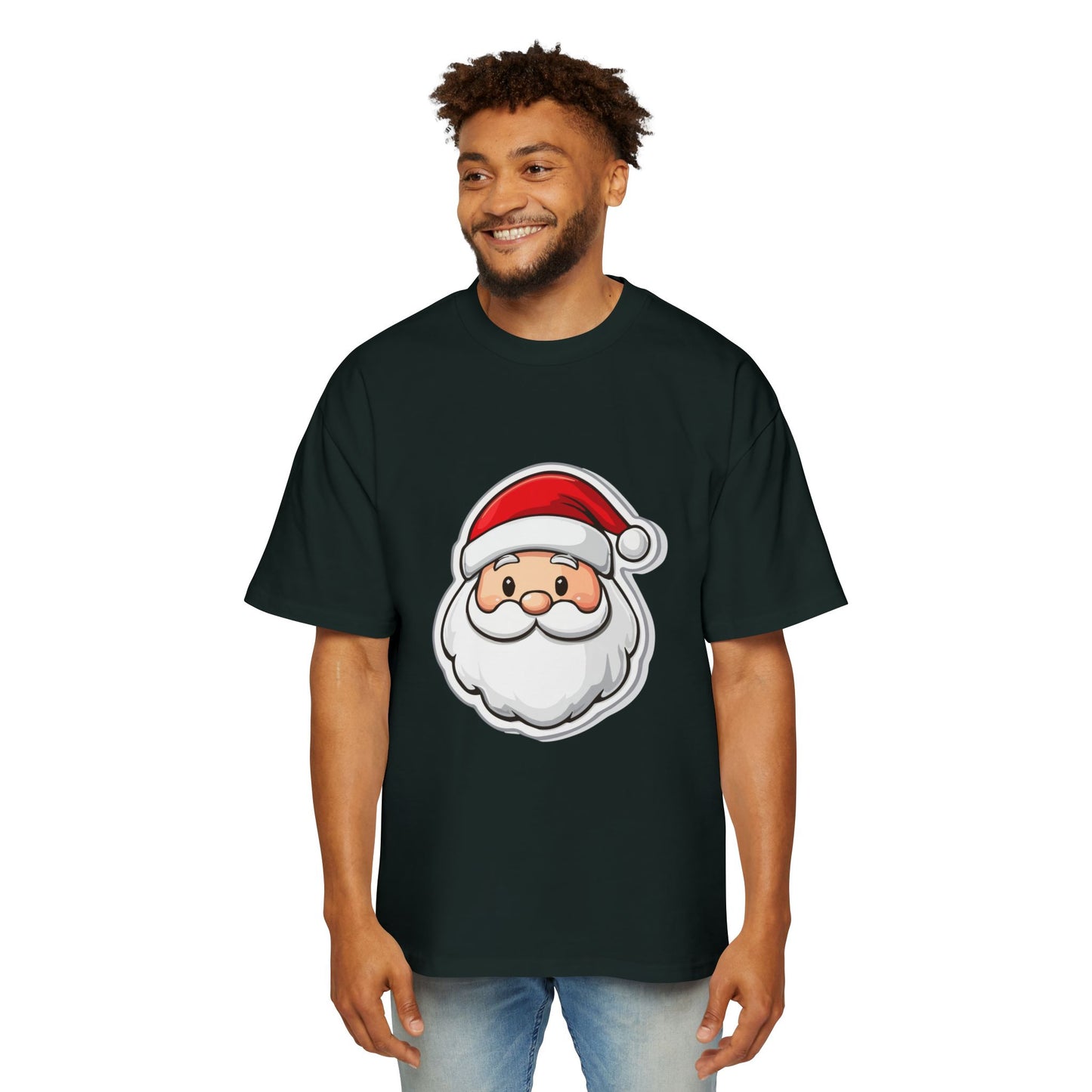 Cute Santa Face Oversized Tee – Festive Christmas Red T-Shirt Printify
