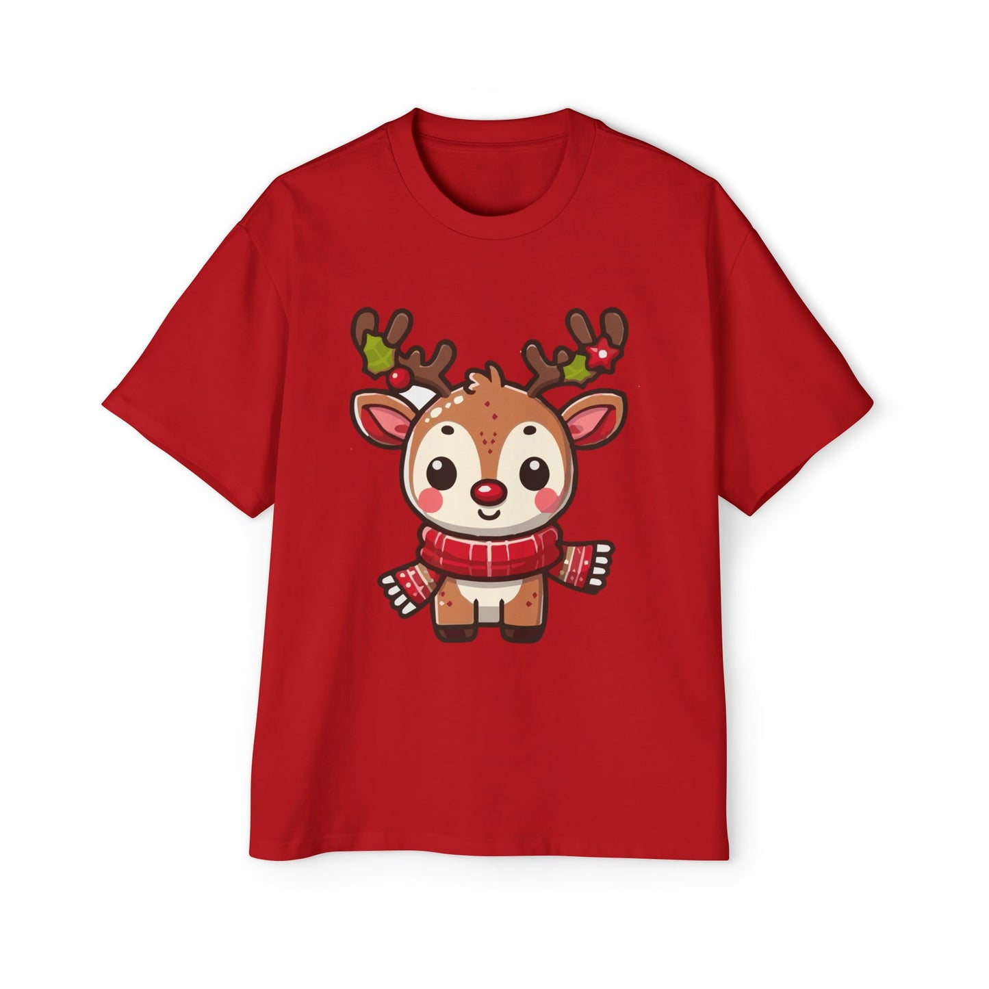 Cute Baby Reindeer Oversized Tee – Festive Christmas Cartoon T-Shirt Printify