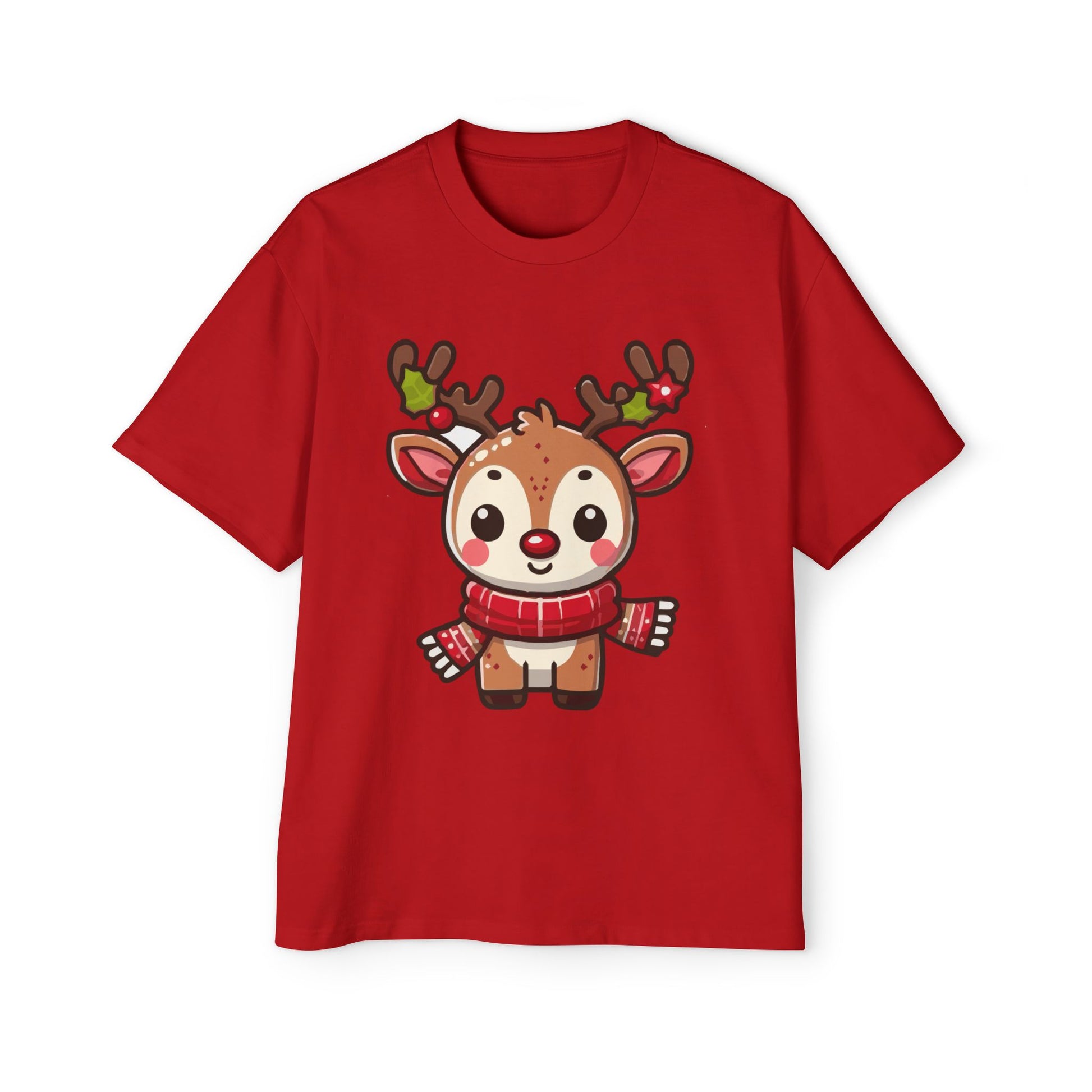 Cute Baby Reindeer Oversized Tee – Festive Christmas Cartoon T-Shirt Printify