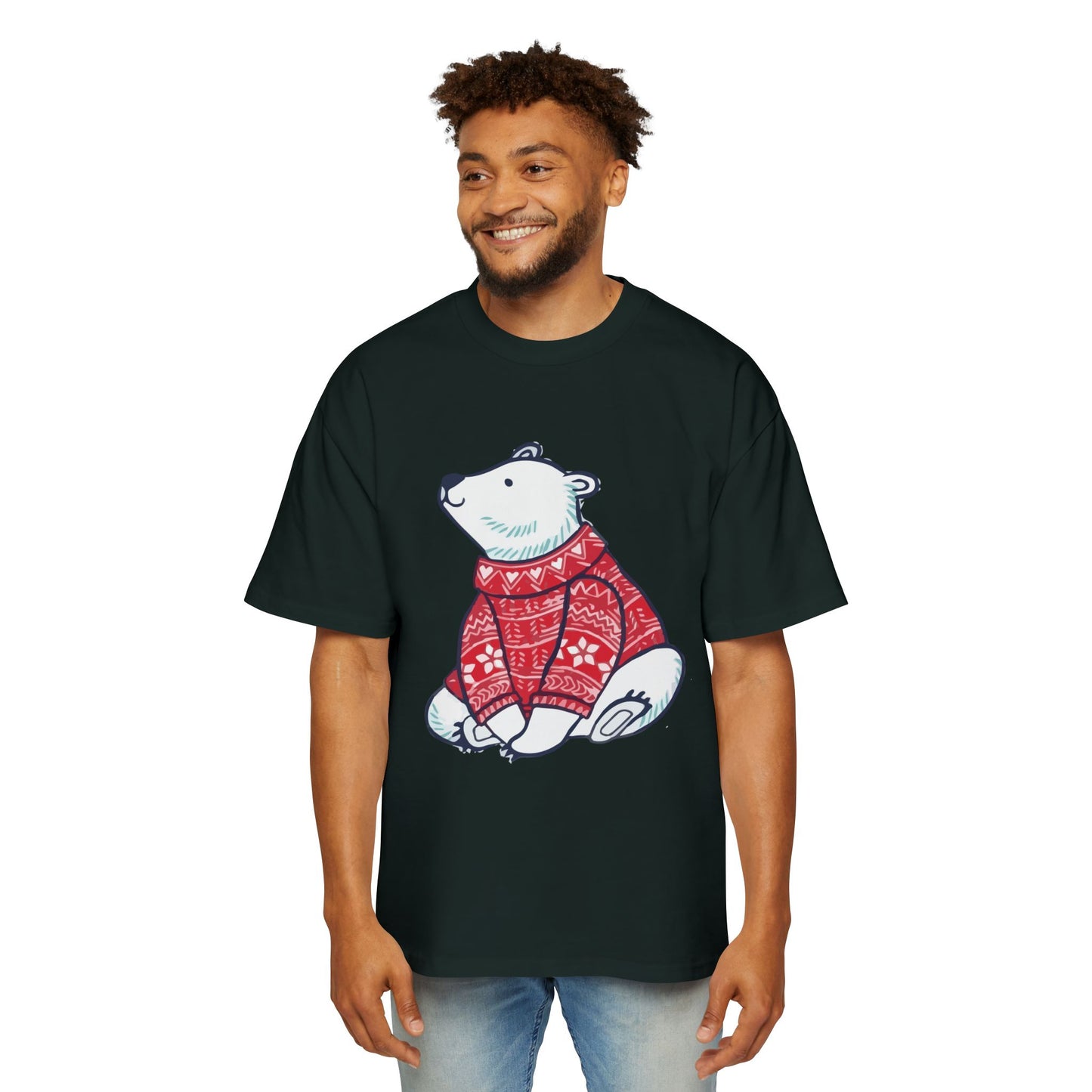 Polar Bear in Red Sweater Oversized Tee – Christmas Sale Edition Printify