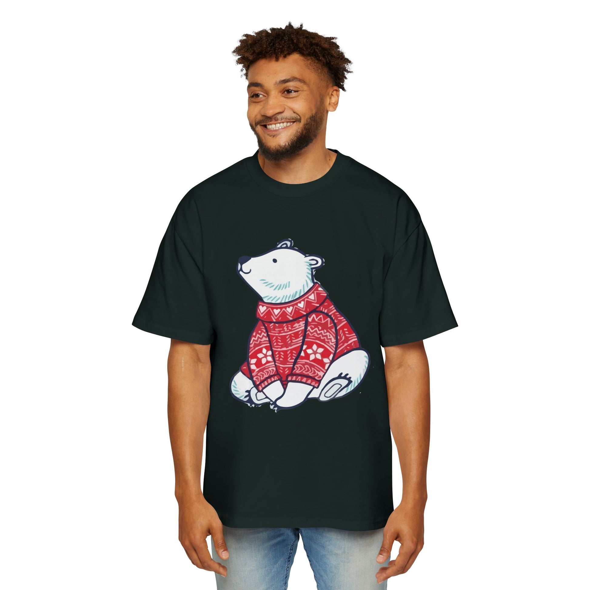 Polar Bear in Red Sweater Oversized Tee – Christmas Sale Edition Printify