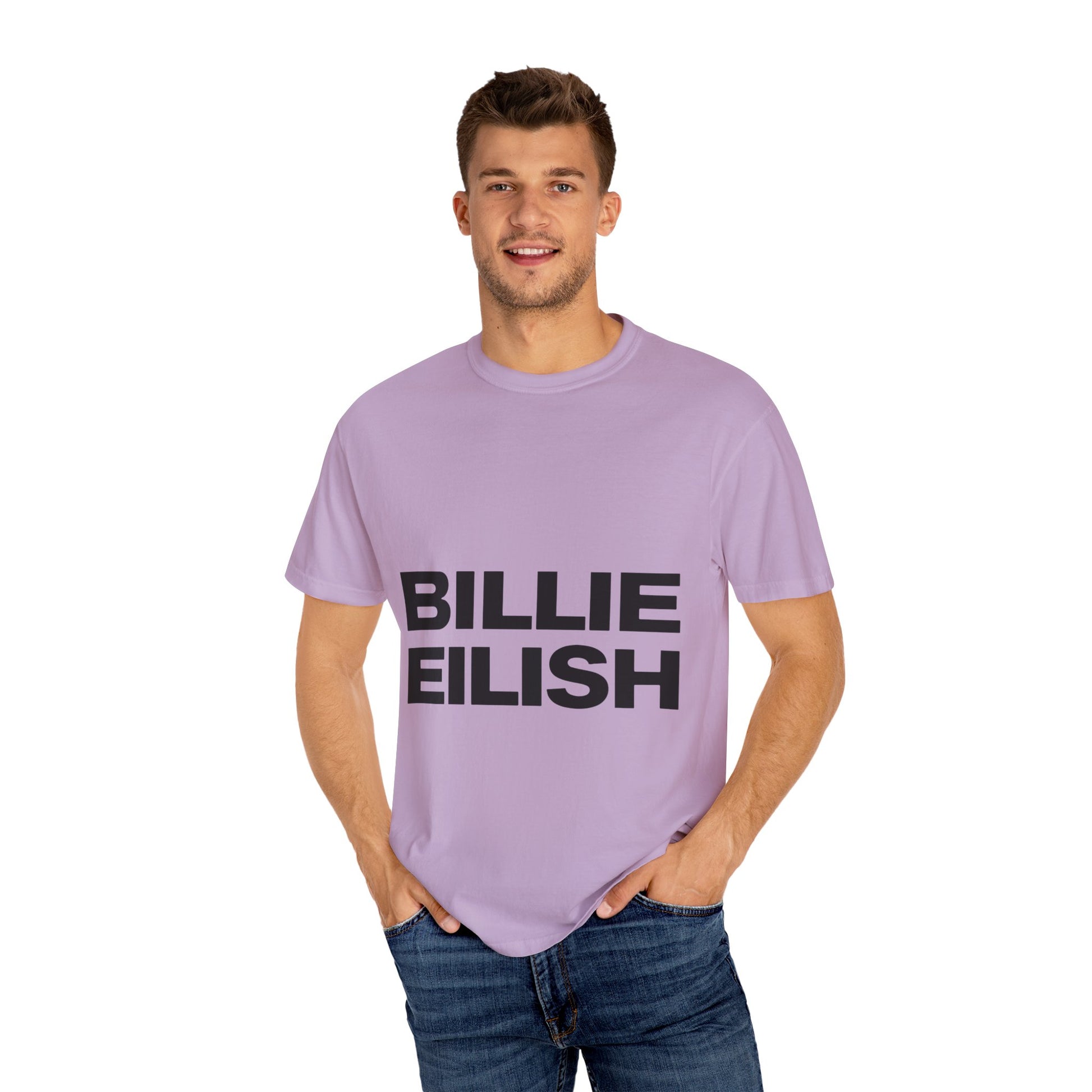 Billie Eilish Inspired Dyed T-shirt – Stacked Glow Text Edition Printify