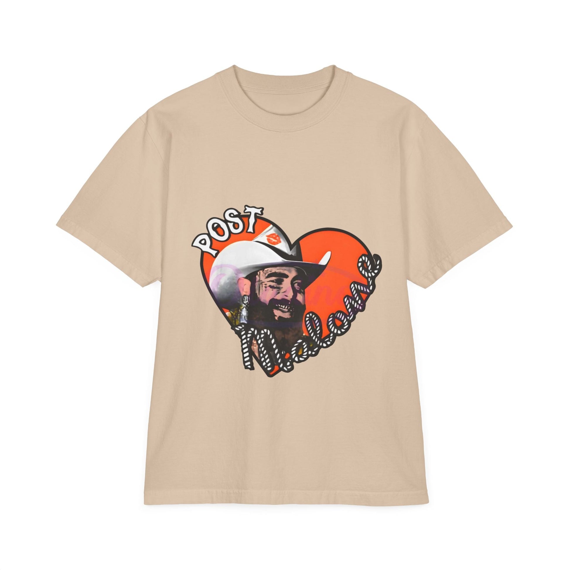 Unisex Garment-Dyed Drop-Shoulder T-Shirt – Post Malone Heart Design Printify