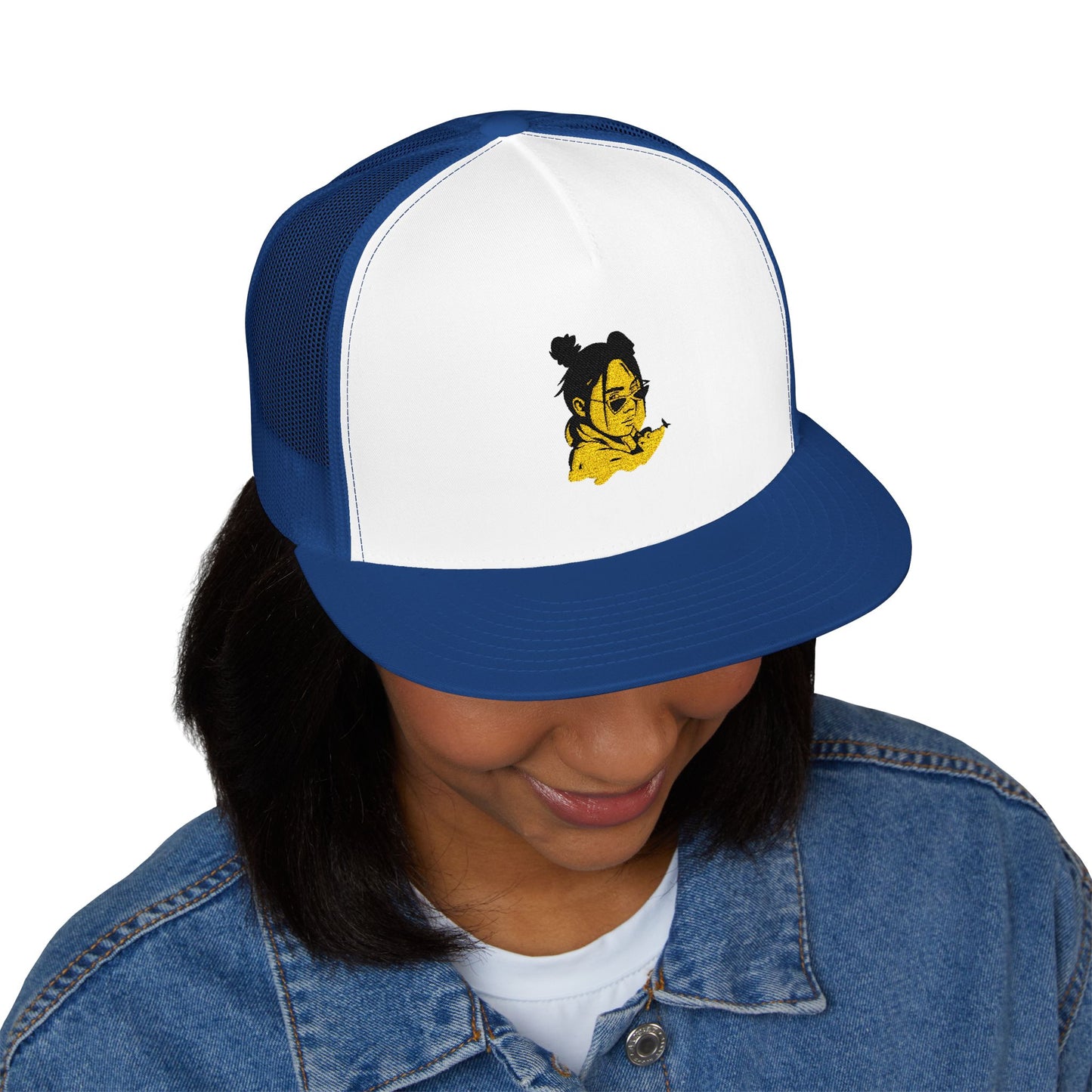 Billie Eilish Inspired Trucker Cap – Neon Mood Portrait Edition Printify
