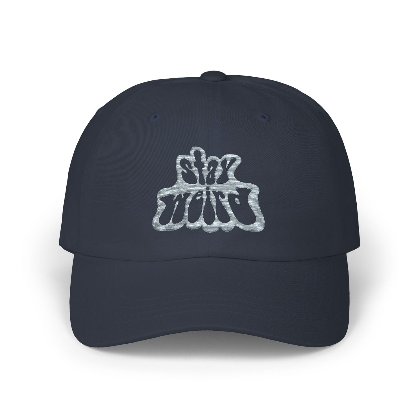 Retro Pink “Stay Weird” Typography Classic Dad Cap - snazzymerch