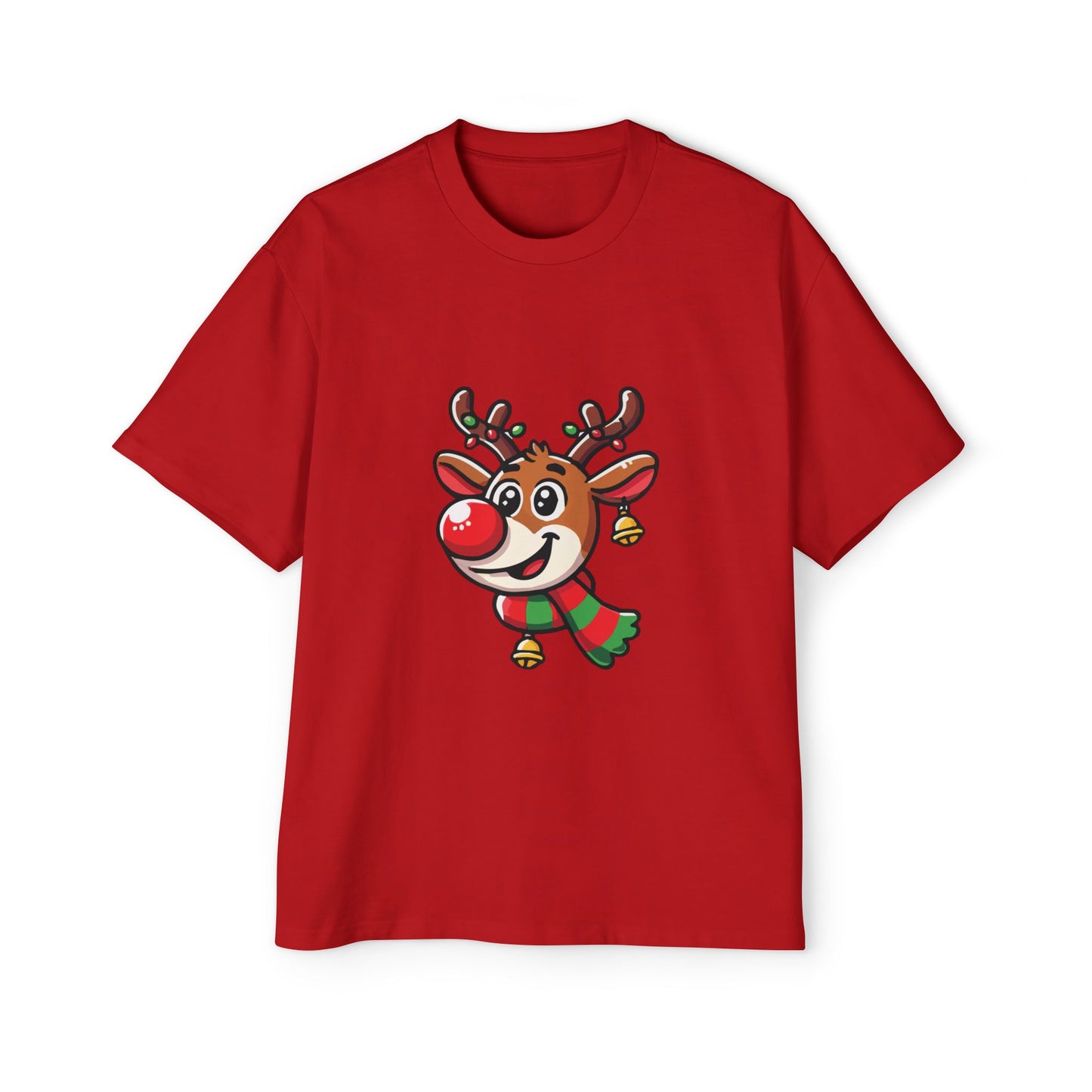 Cute Christmas Reindeer Oversized Tee – Festive Holiday Cartoon T-Shirt Printify
