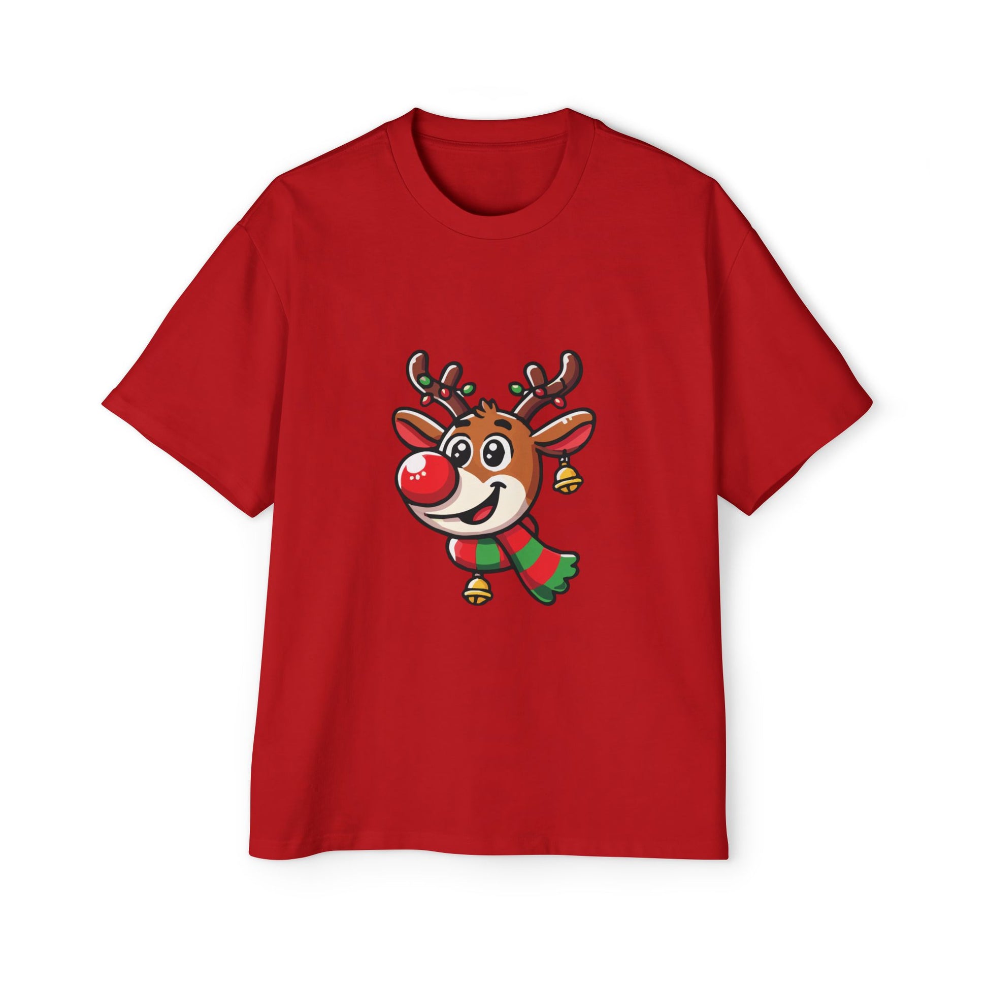 Cute Christmas Reindeer Oversized Tee – Festive Holiday Cartoon T-Shirt Printify
