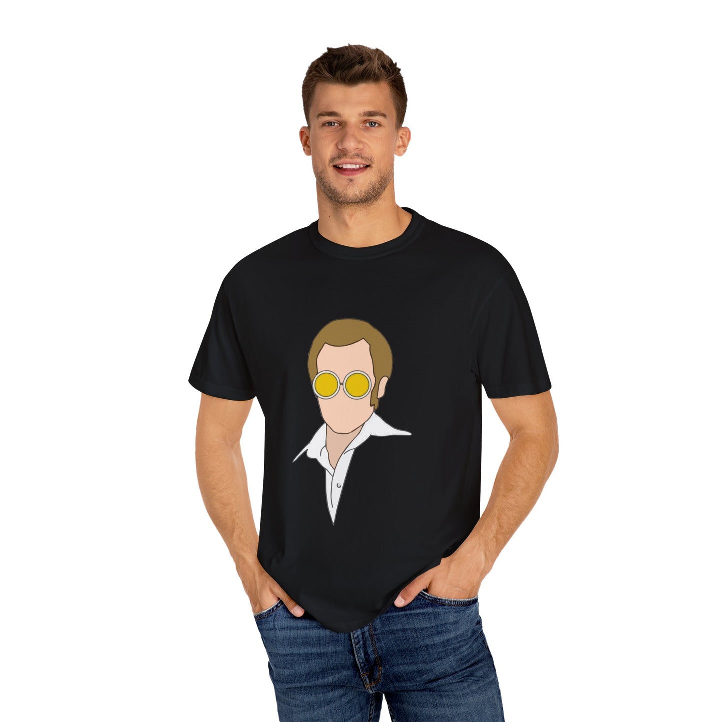 Yellow Glasses Portrait Unisex Garment-Dyed T-shirt - snazzymerch