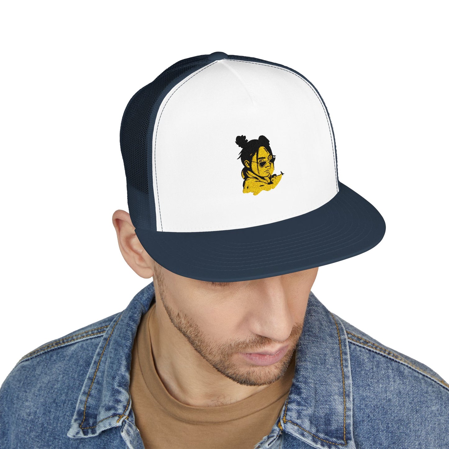 Billie Eilish Inspired Trucker Cap – Neon Mood Portrait Edition Printify