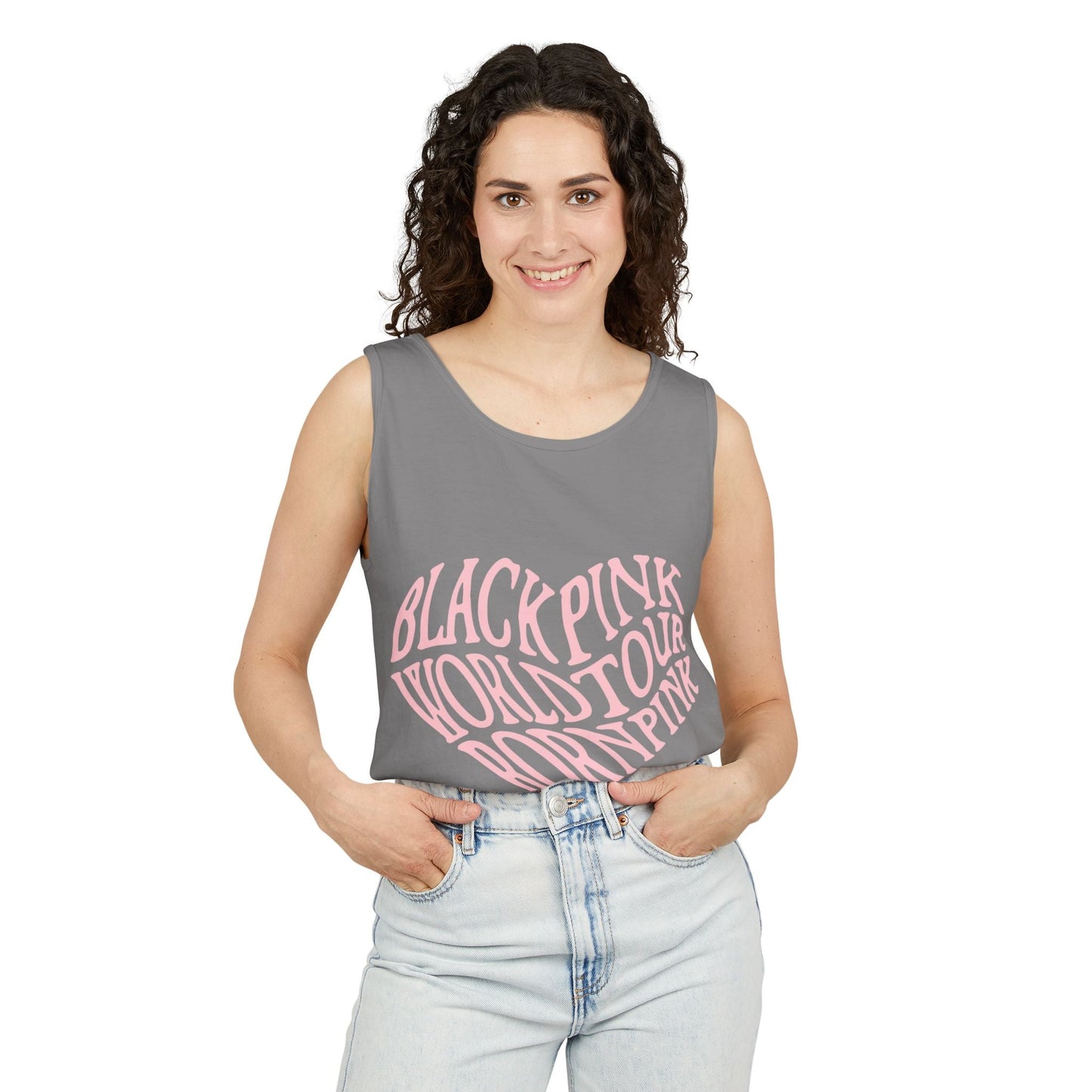 Born Pink Heart Typography – Dyed Tank Top Printify