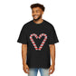 Candy Cane Heart Men's Heavy Oversized Tee – Limited Christmas Sale Edition Printify