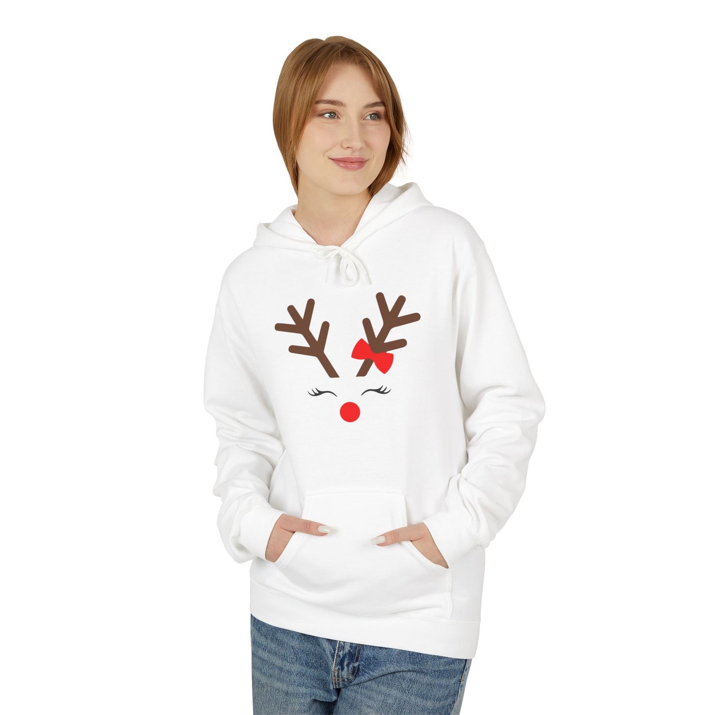Minimal Reindeer Face Christmas Hoodie – Holiday Edition Printify