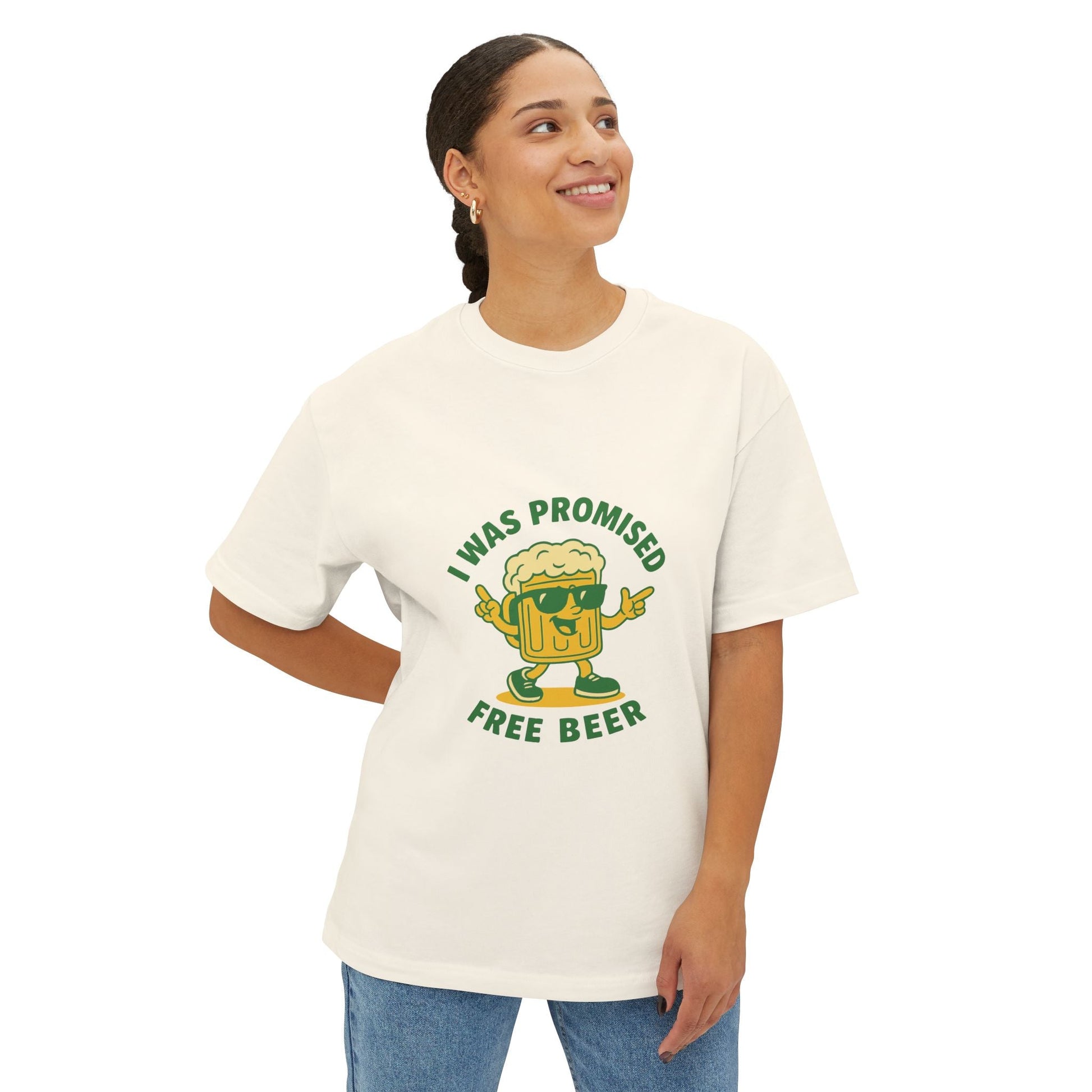 Unisex Oversized Tee – Snazzy Free Beer Edition Printify