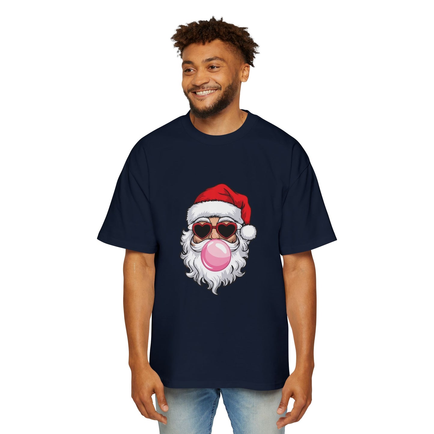 Santa With Sunglasses Men's Heavy Oversized Tee – Christmas Sale Edition Printify