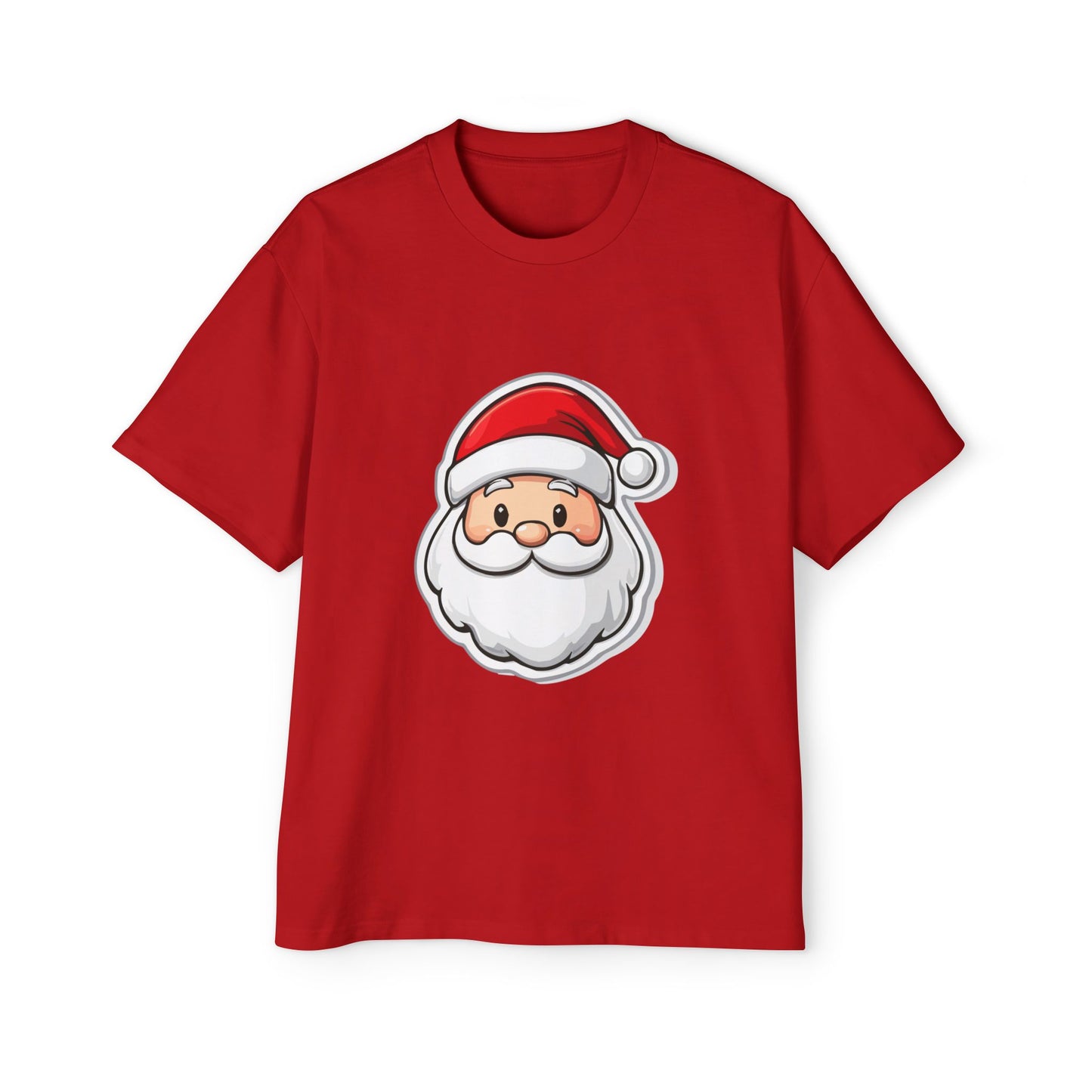 Cute Santa Face Oversized Tee – Festive Christmas Red T-Shirt Printify