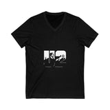 Bold Block Letter Graphic Unisex Jersey Short Sleeve V-Neck Tee - snazzymerch