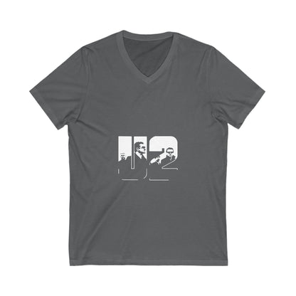 Bold Block Letter Graphic Unisex Jersey Short Sleeve V-Neck Tee - snazzymerch