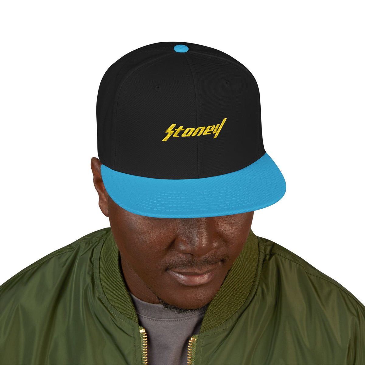 Orange Lightning Text Logo Snapback Cap Printify