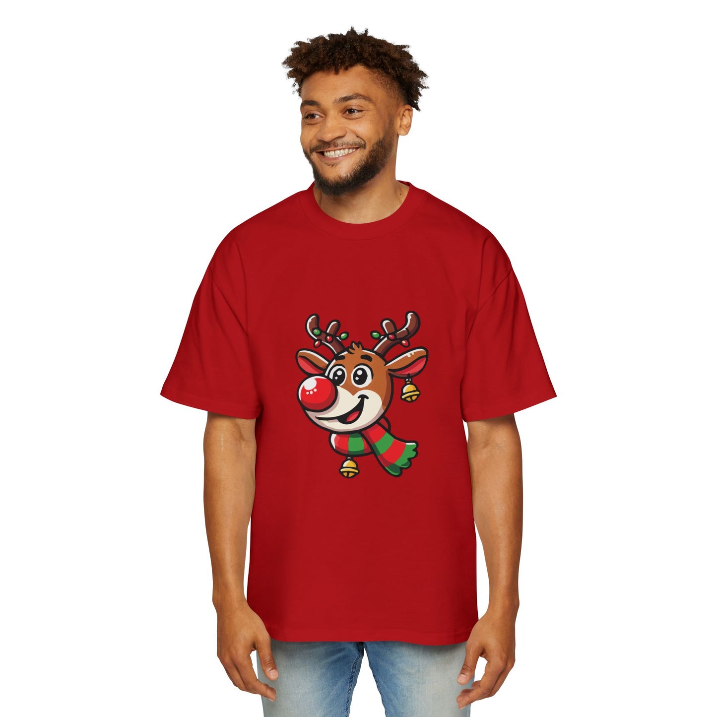 Cute Christmas Reindeer Oversized Tee – Festive Holiday Cartoon T-Shirt Printify