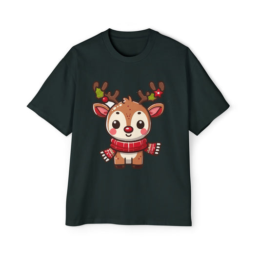 Cute Baby Reindeer Oversized Tee – Festive Christmas Cartoon T-Shirt Printify