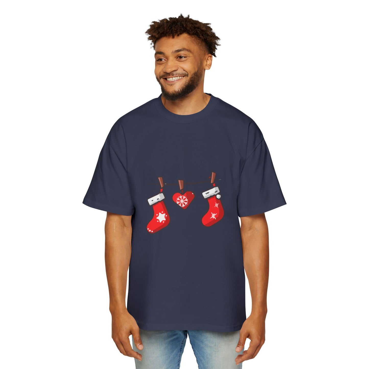 Festive Stockings Line Oversized Tee – Christmas Special Printify