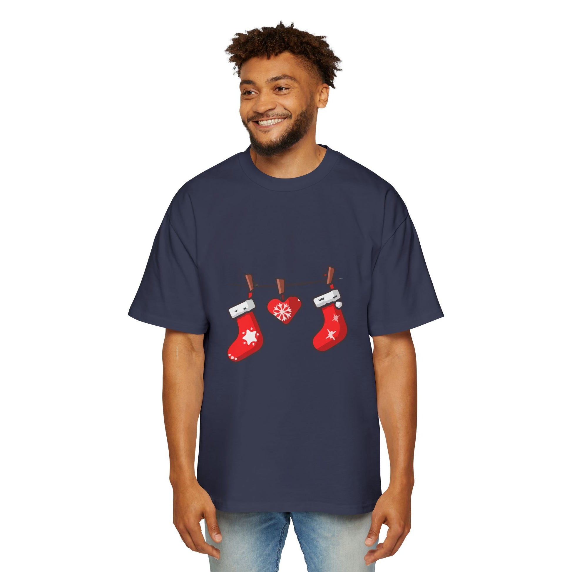 Festive Stockings Line Oversized Tee – Christmas Special Printify