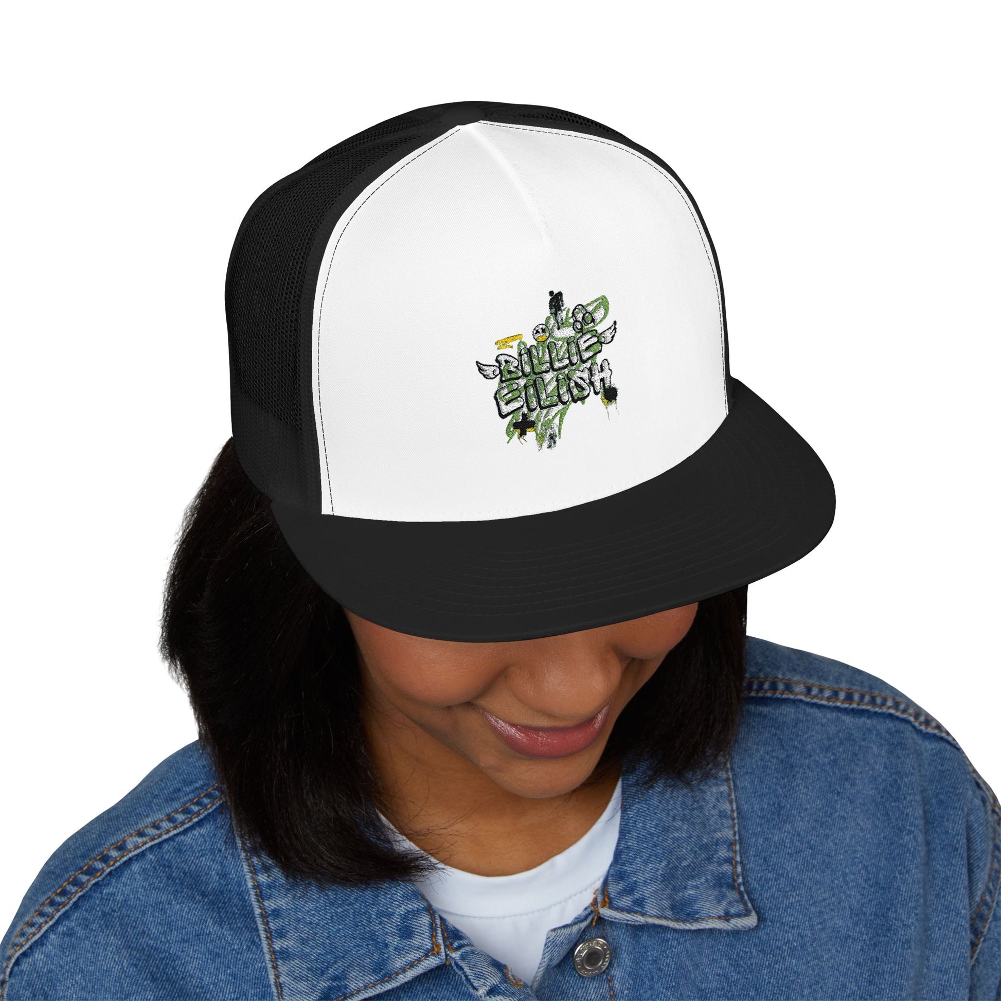 Billie Eilish Inspired Trucker Cap – Grunge Angel Graffiti Edition Printify