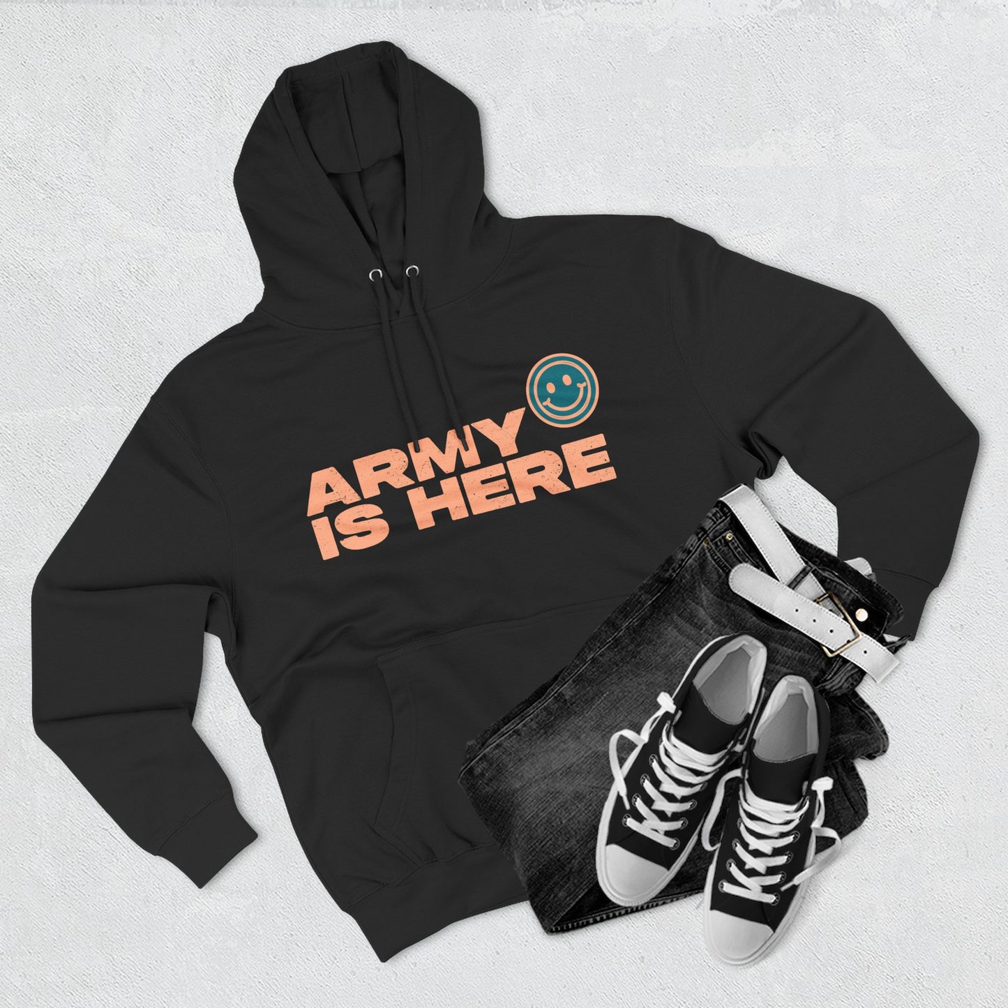 Smiley Army Vibe Three-Panel Fleece Hoodie - snazzymerch