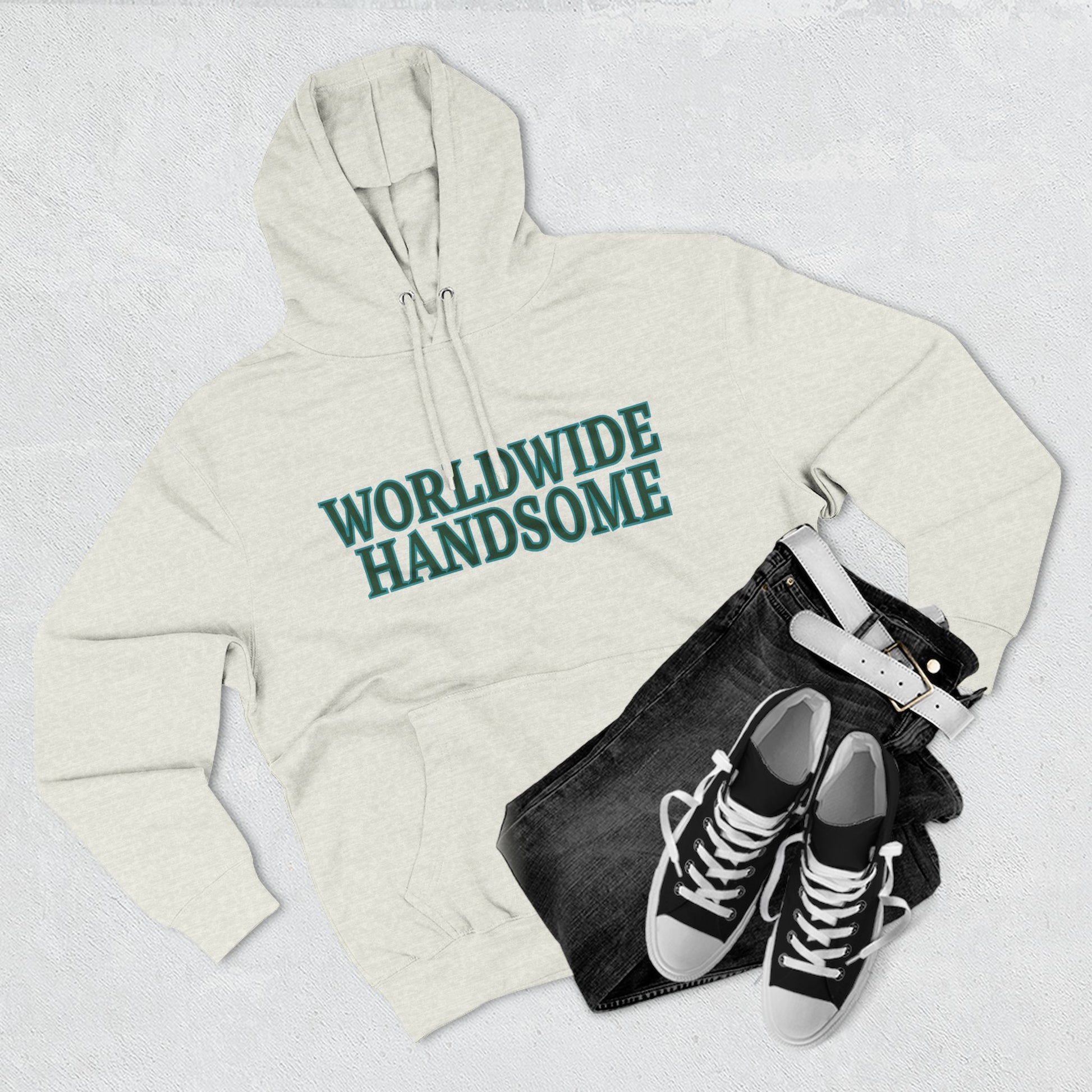 Global Handsome Typography Three-Panel Fleece Hoodie - snazzymerch