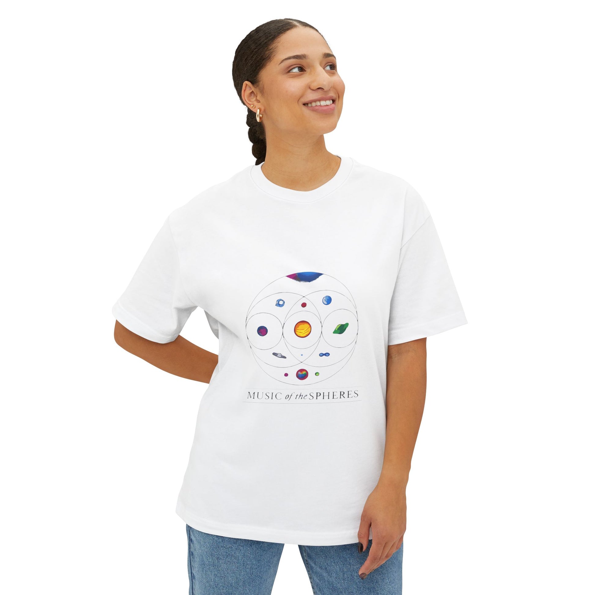 Colorful Planetary Orbit Diagram Unisex Oversized Boxy Tee Printify