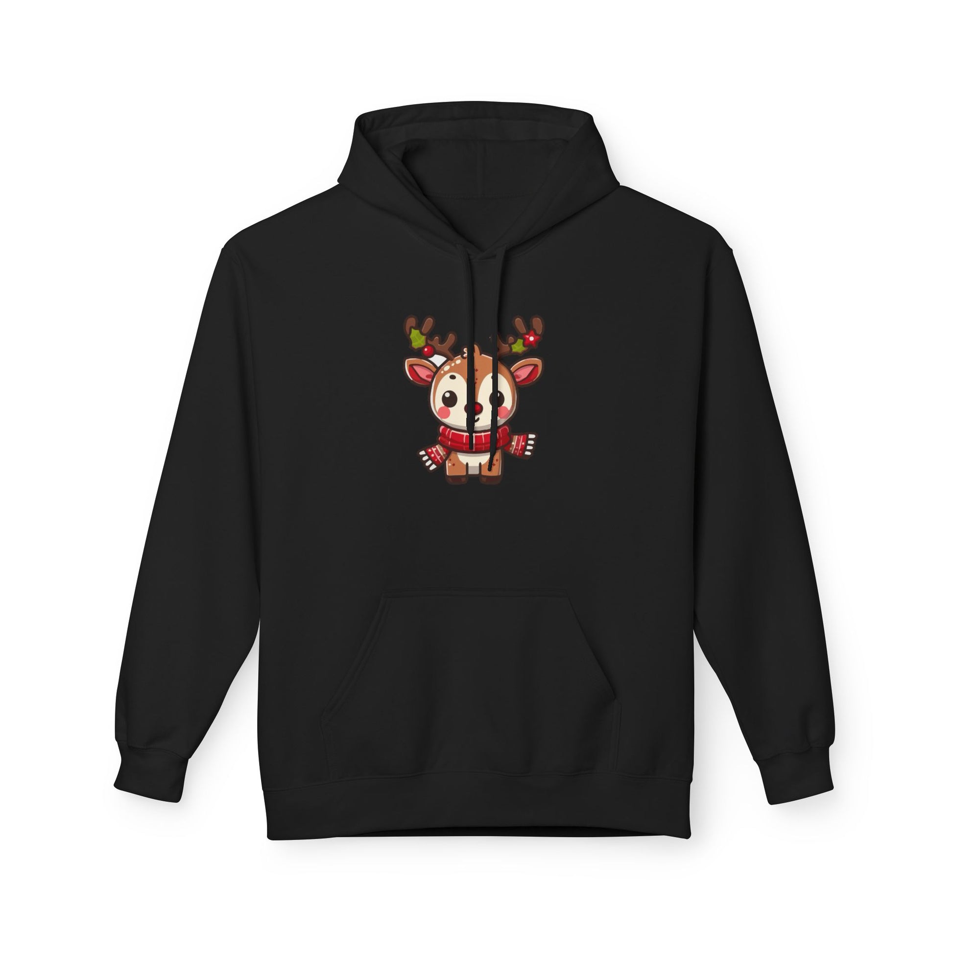 Cute Christmas Reindeer Fleece Hoodie – Holiday Edition Printify