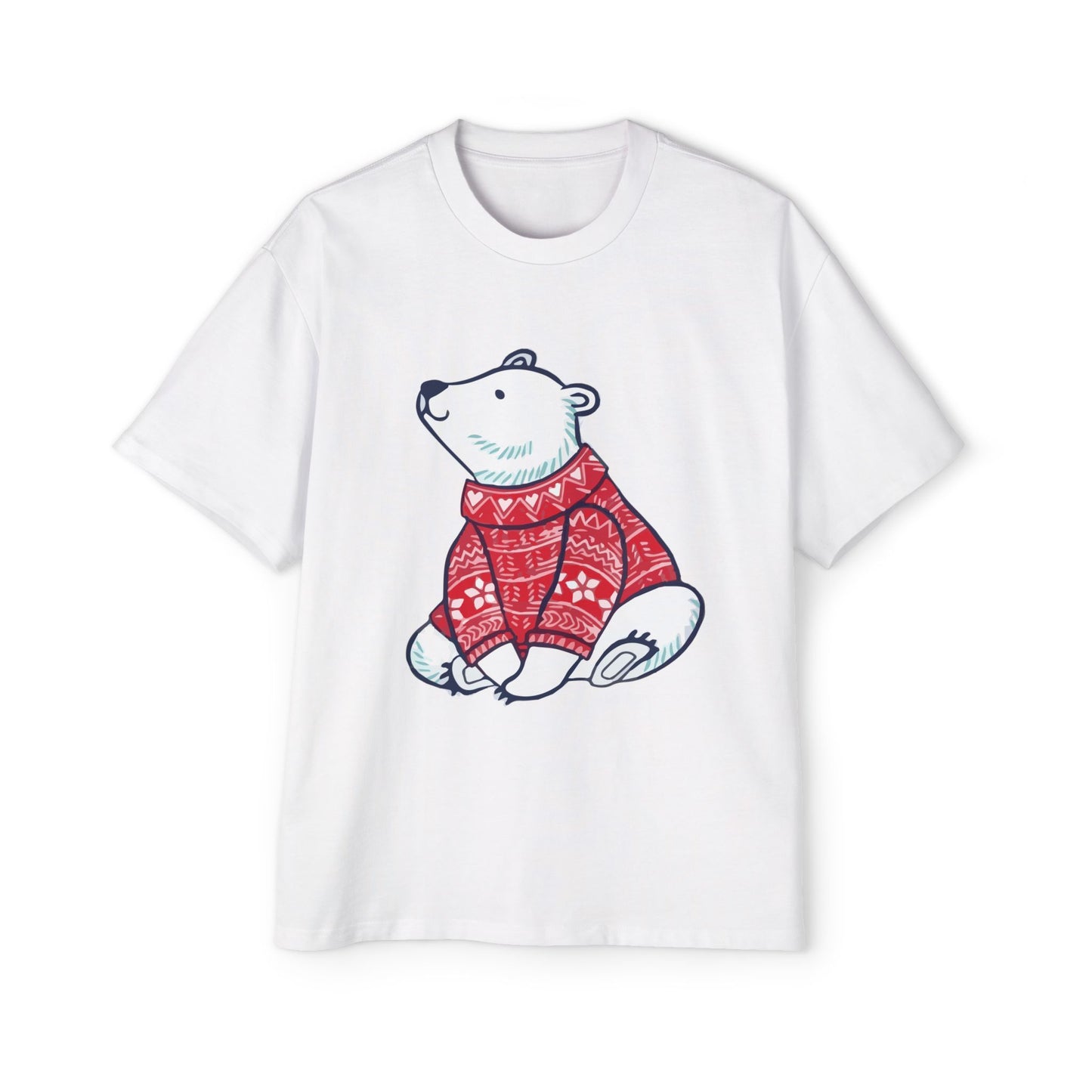 Polar Bear in Red Sweater Oversized Tee – Christmas Sale Edition Printify