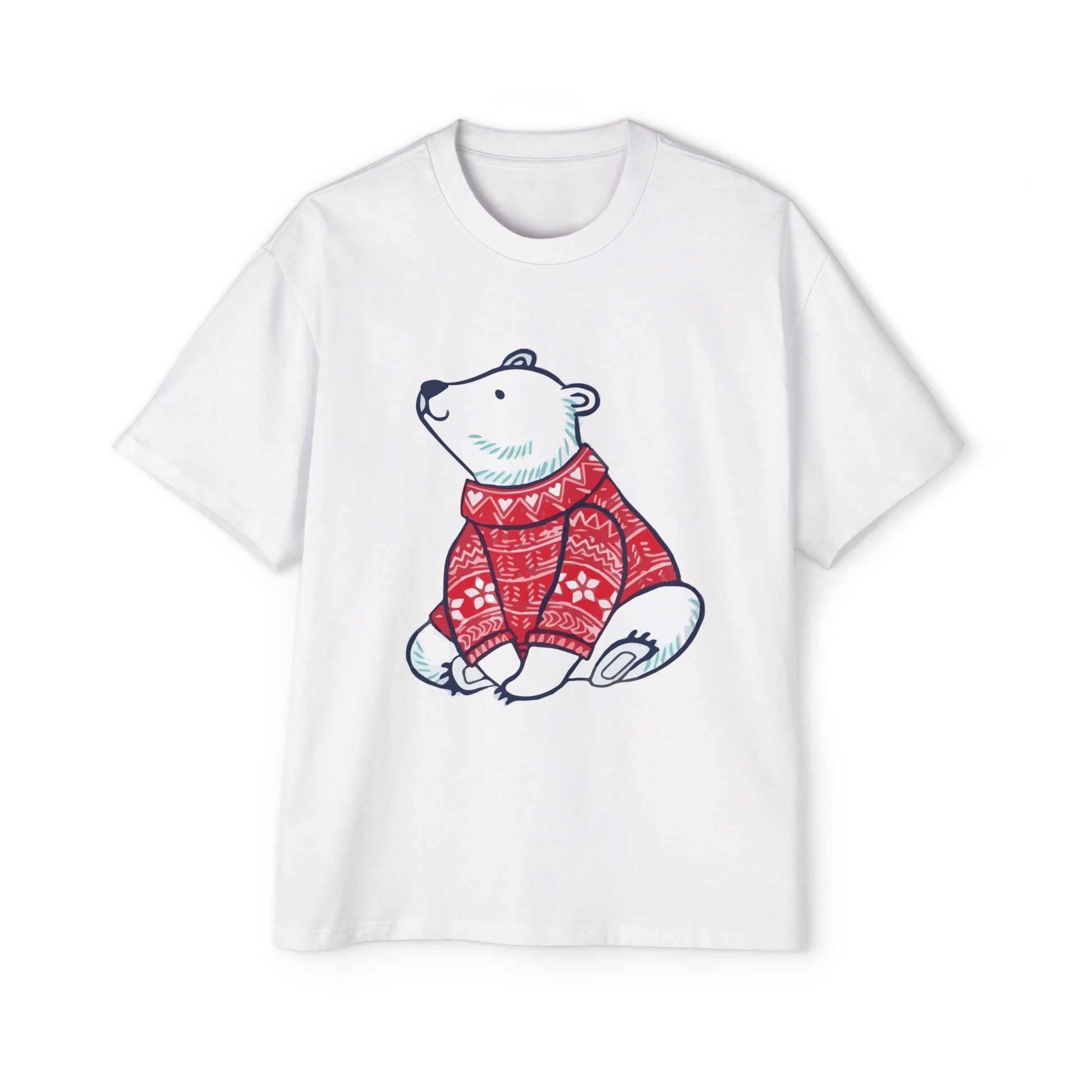 Polar Bear in Red Sweater Oversized Tee – Christmas Sale Edition Printify