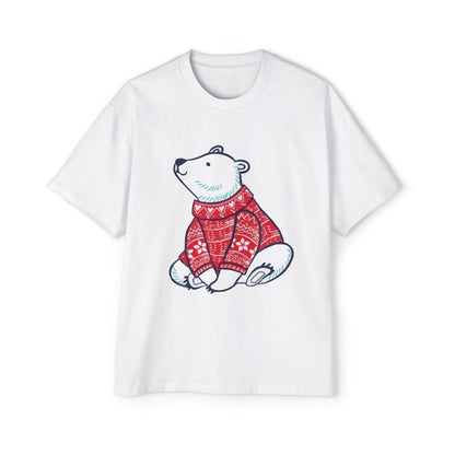 Polar Bear in Red Sweater Oversized Tee – Christmas Sale Edition Printify