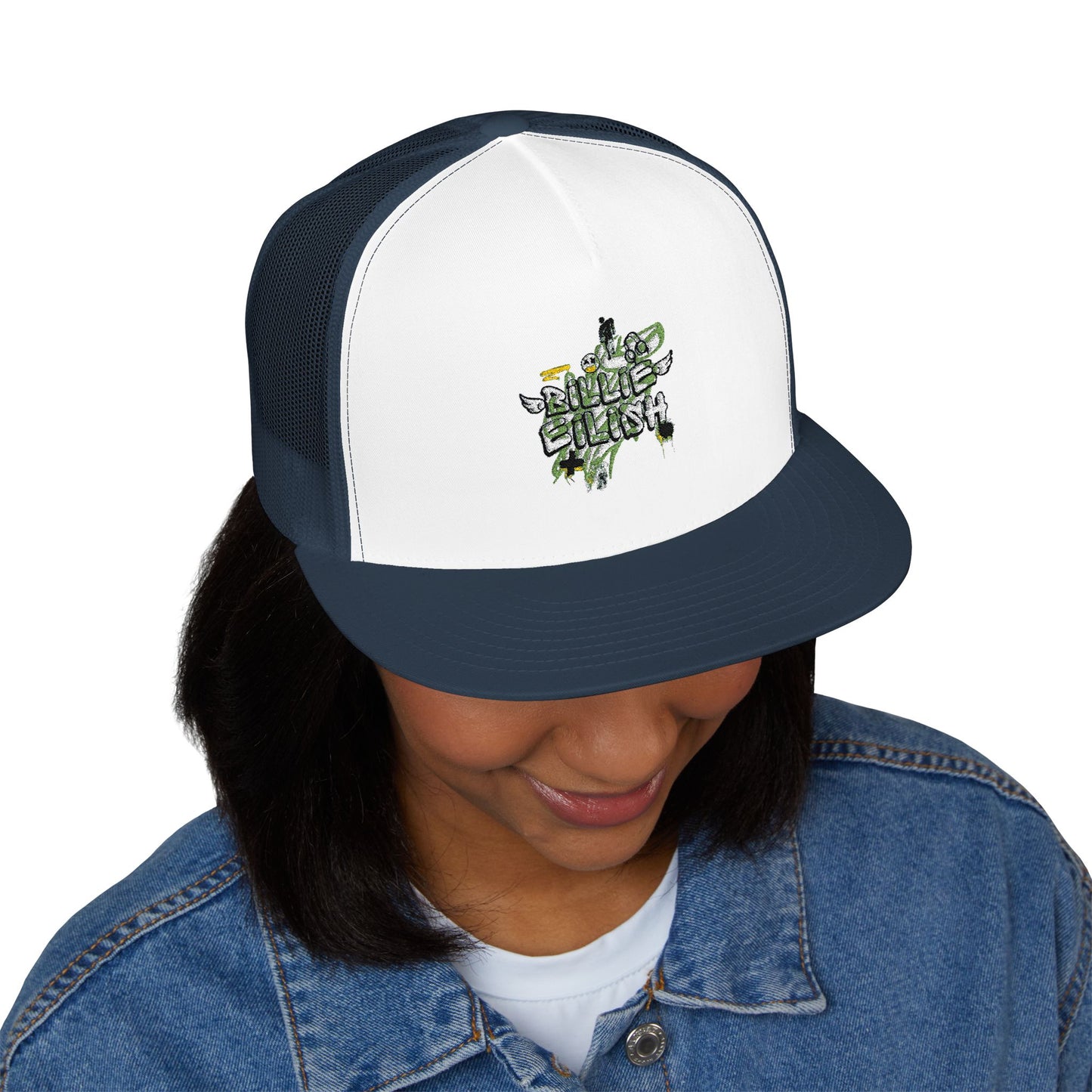 Billie Eilish Inspired Trucker Cap – Grunge Angel Graffiti Edition Printify