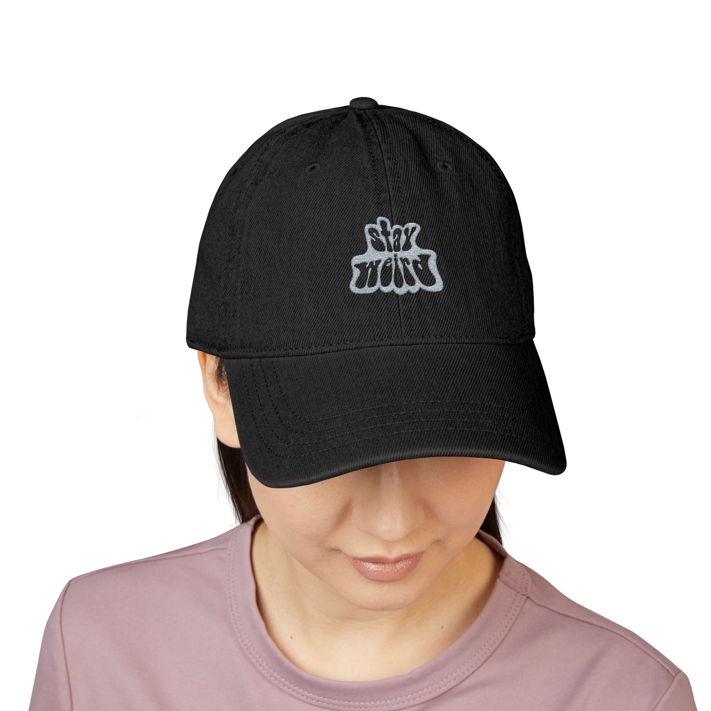 Retro Pink “Stay Weird” Typography Denim Hat (Embroidery) - snazzymerch