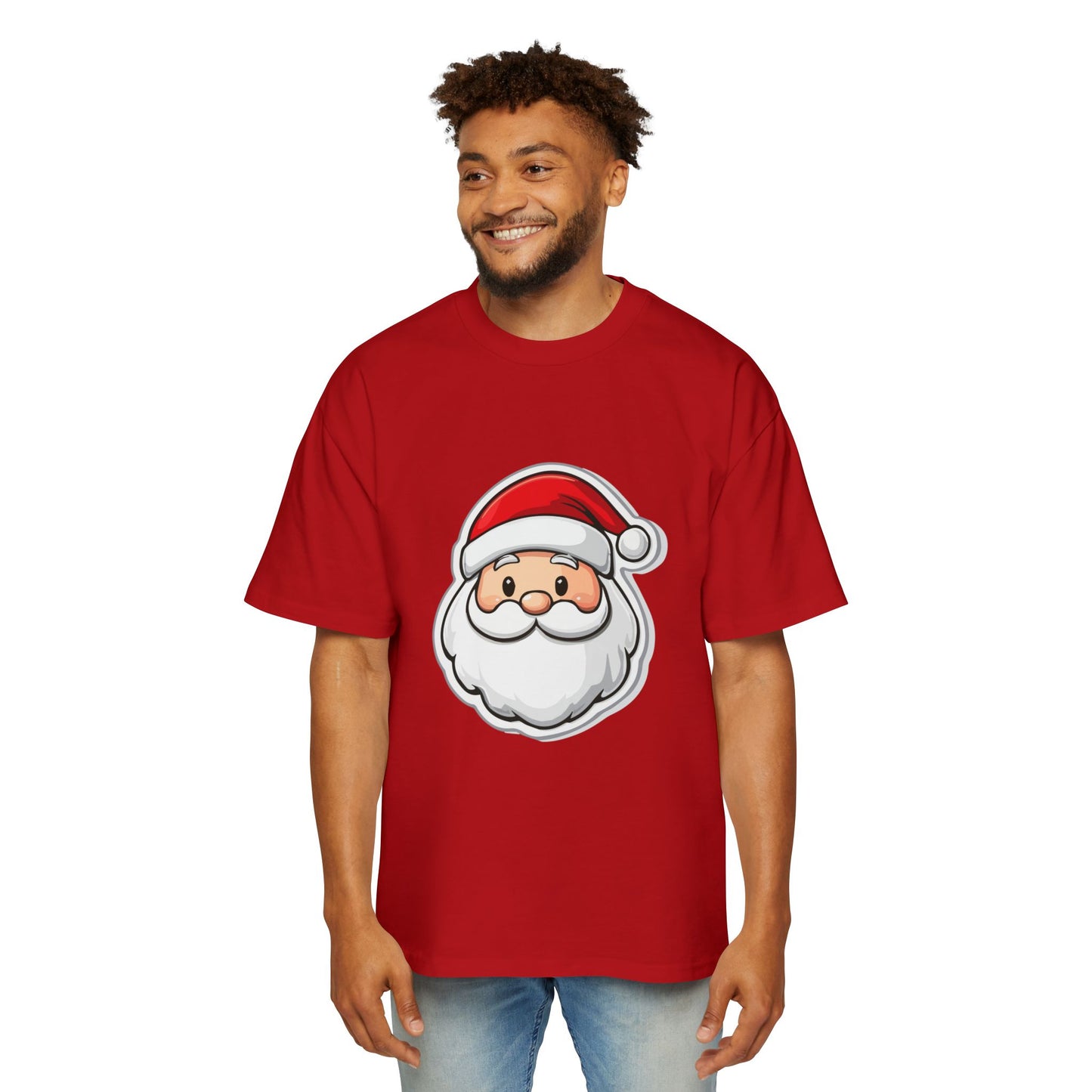 Cute Santa Face Oversized Tee – Festive Christmas Red T-Shirt Printify