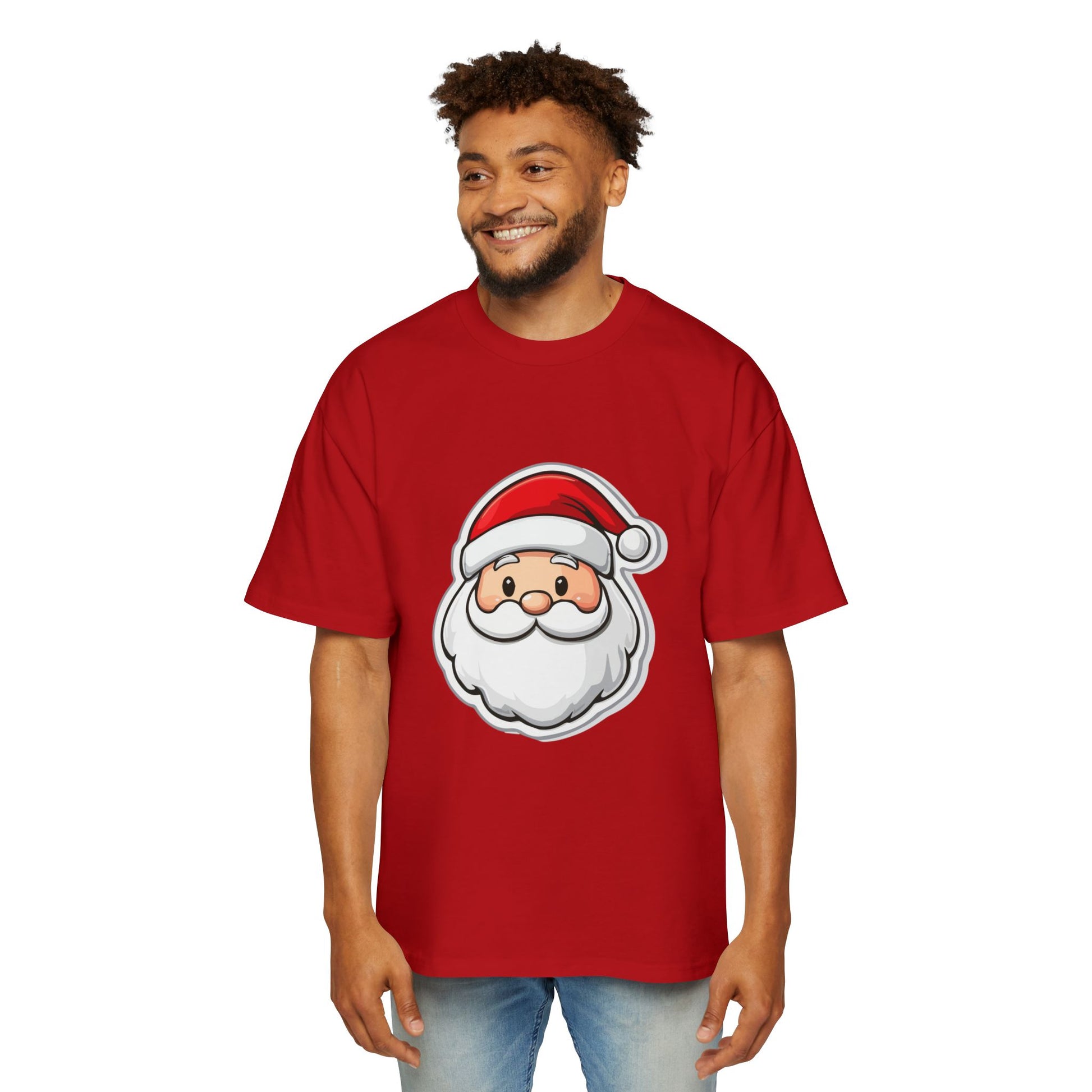 Cute Santa Face Oversized Tee – Festive Christmas Red T-Shirt Printify